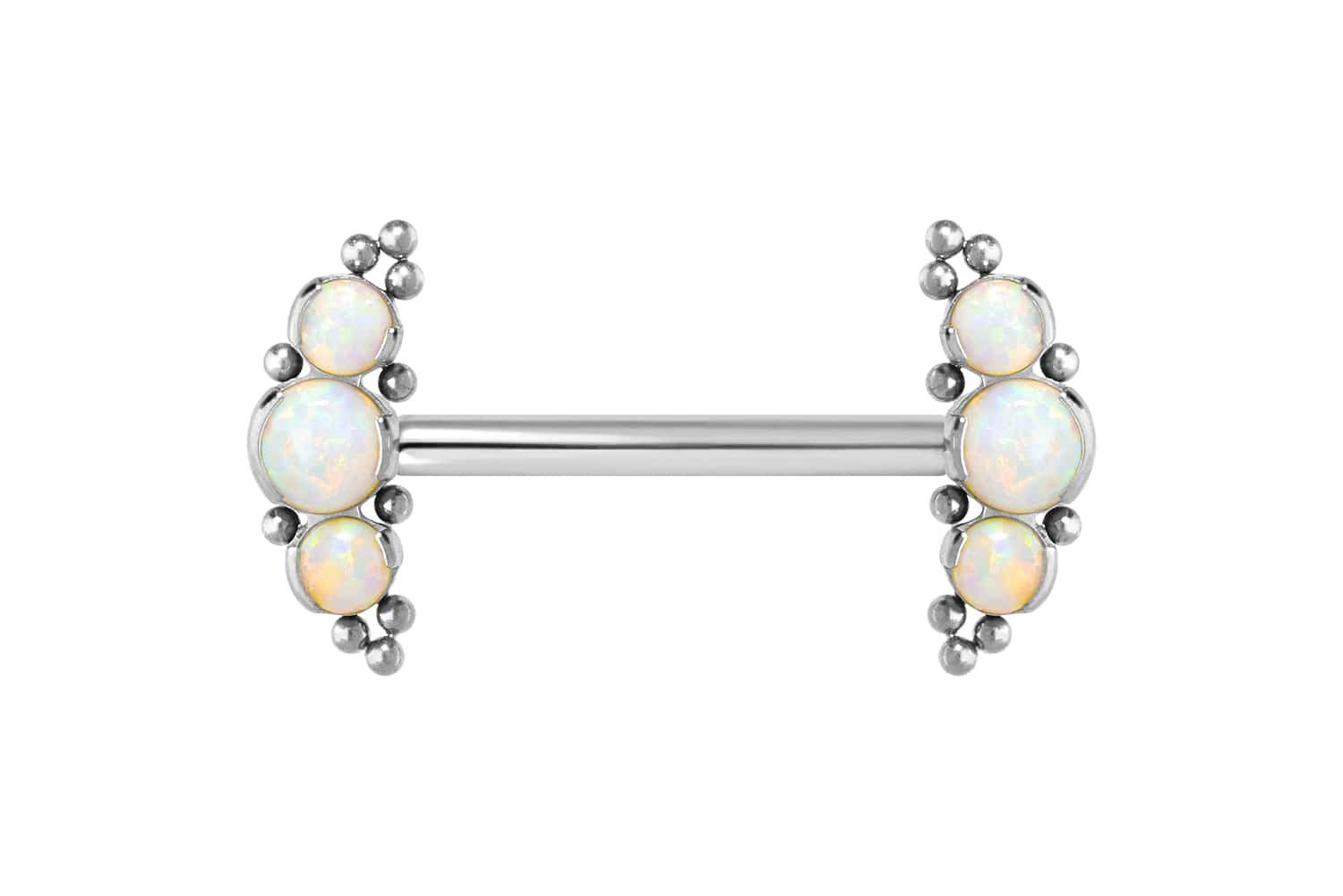 PIERCINGLINE Brustwarzenpiercing Titan Barbell mit Push Fit 3 SYNTHETISCHE OPALE + KUGELN (Barbells, 1-tlg)