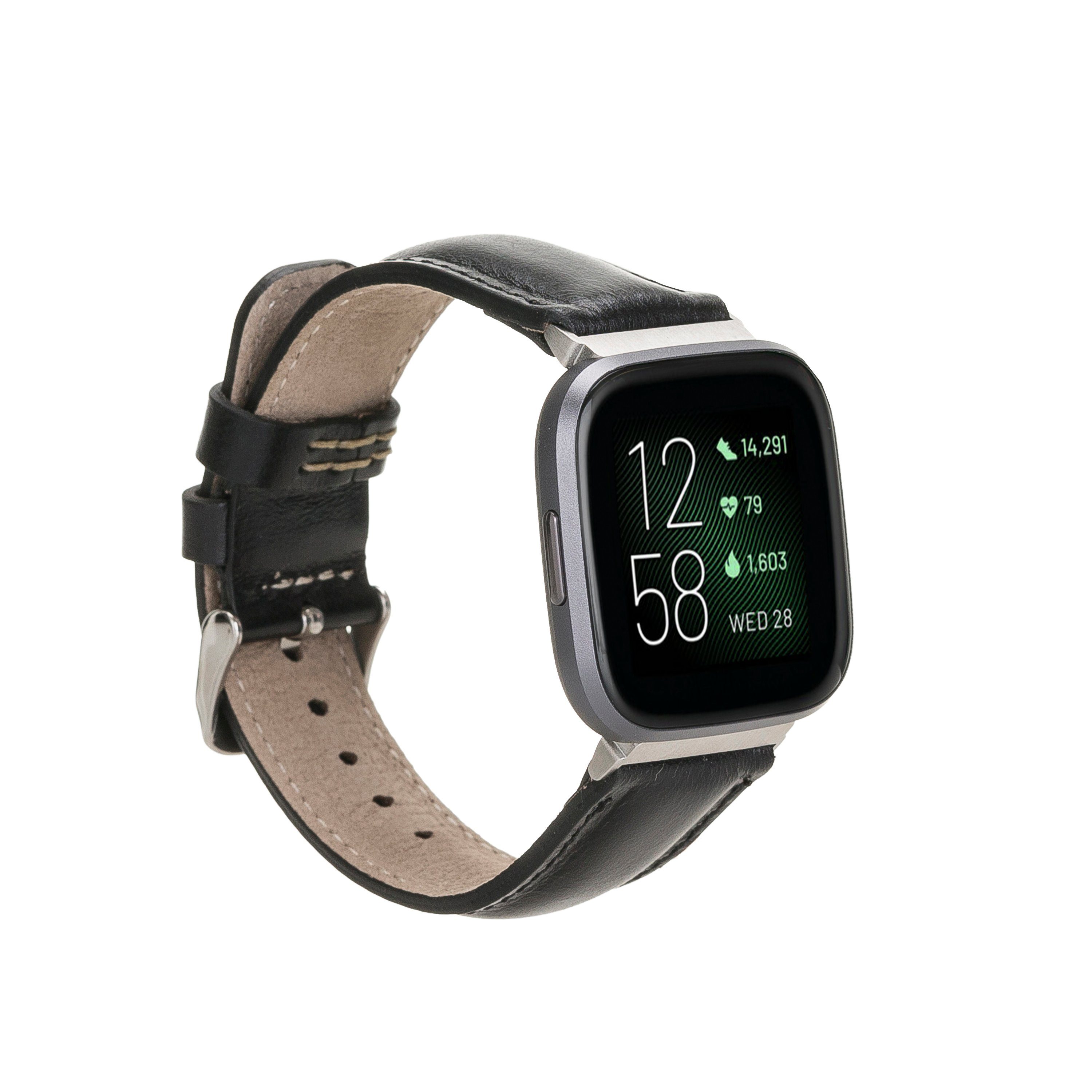 Versa Schwarz Renna / 3 Armband Sense / Leder Smartwatch-Armband 4 Leather & 2 Echtes Ersatzarmband Fitbit