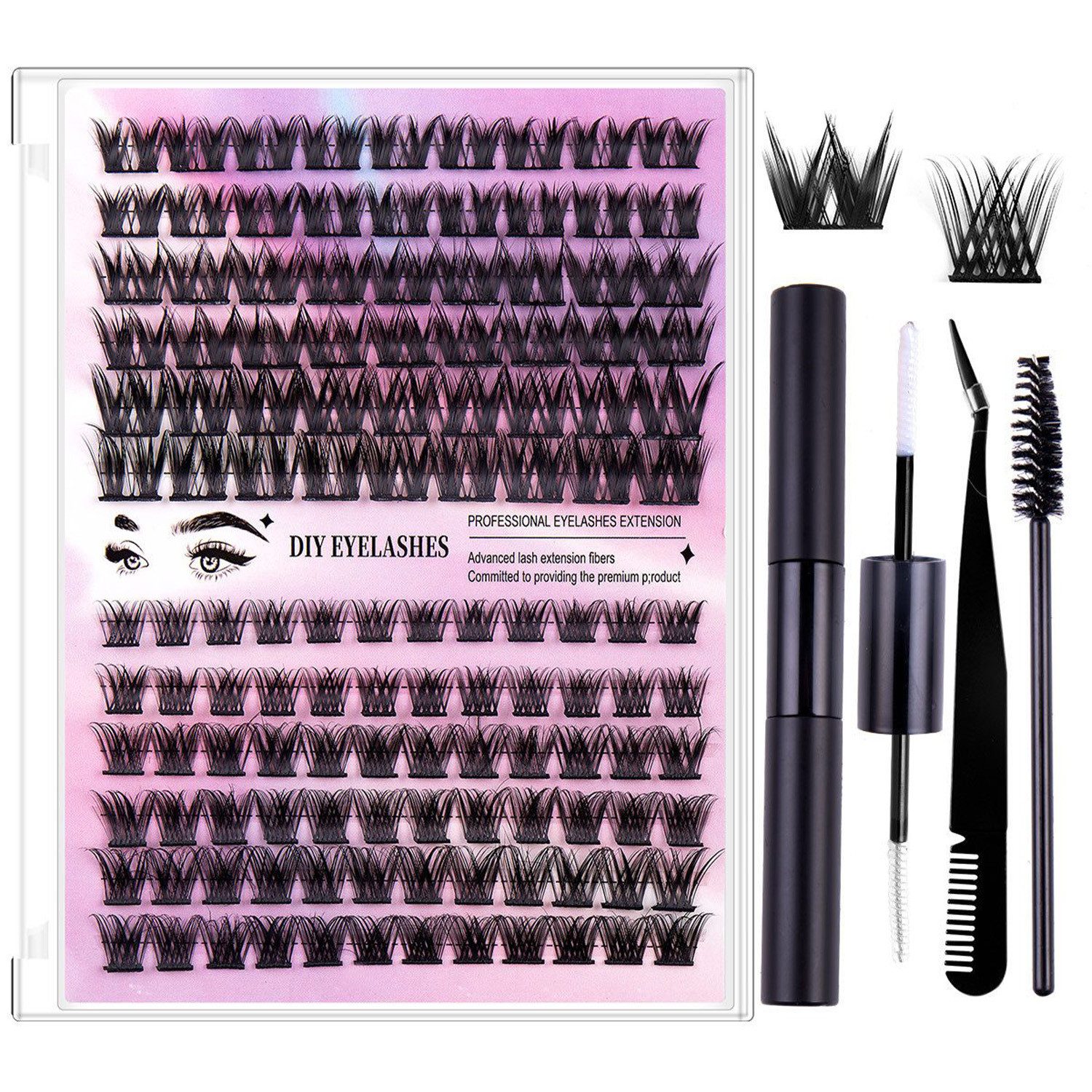 MOPUEA Einzelwimpern Wimpernverlängerungsset 126-teiliges Cluster Wimpern Einzelset, Umfangreiches DIY Wimpern Set, 126 tlg., Ideal für Anfänger und Make-up Liebhaber