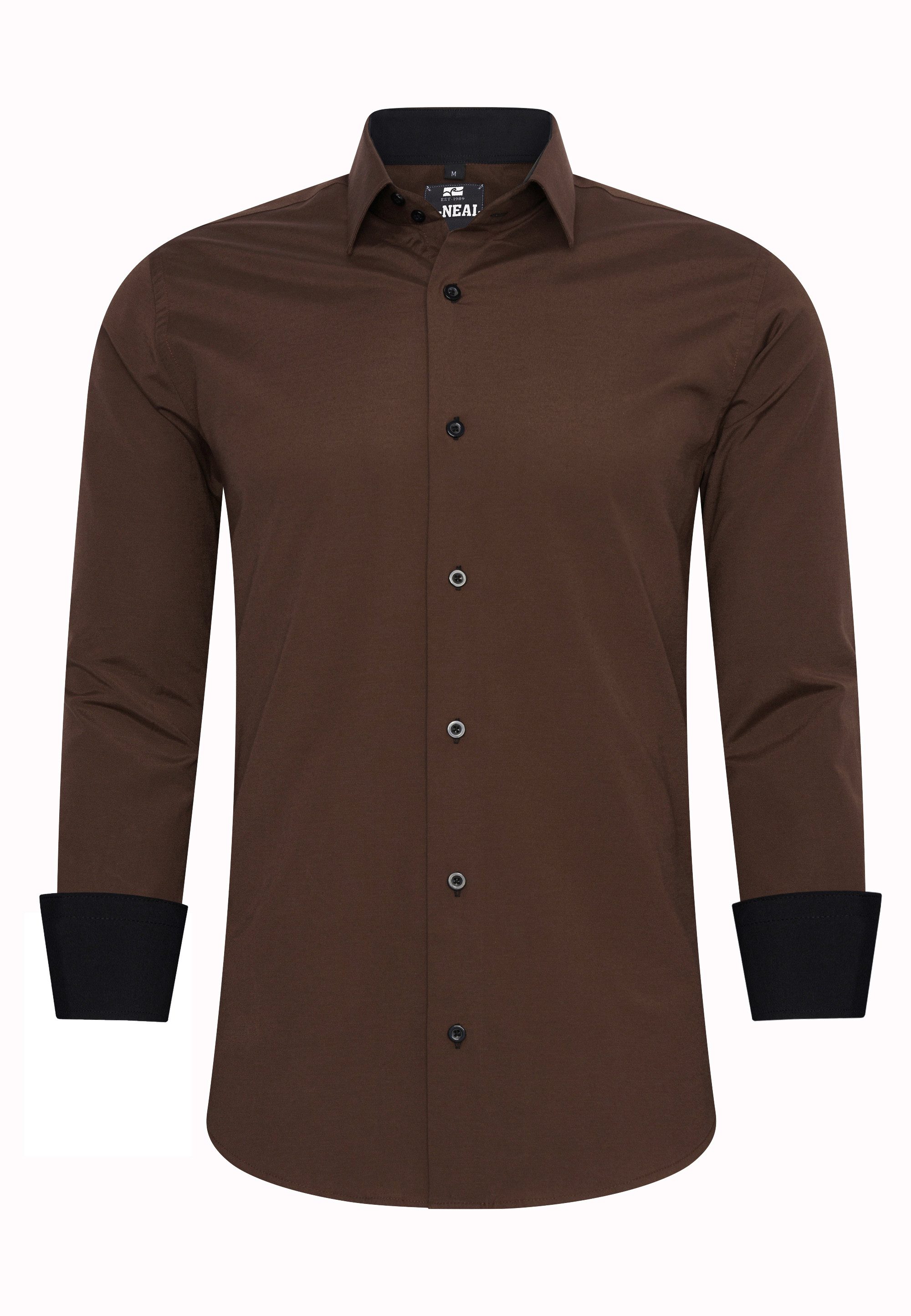 R-NEAL Businesshemd Herren Kontrast Hemd "R-NEAL" Hochzeit-Hemd Slim Fit Stretchhemd