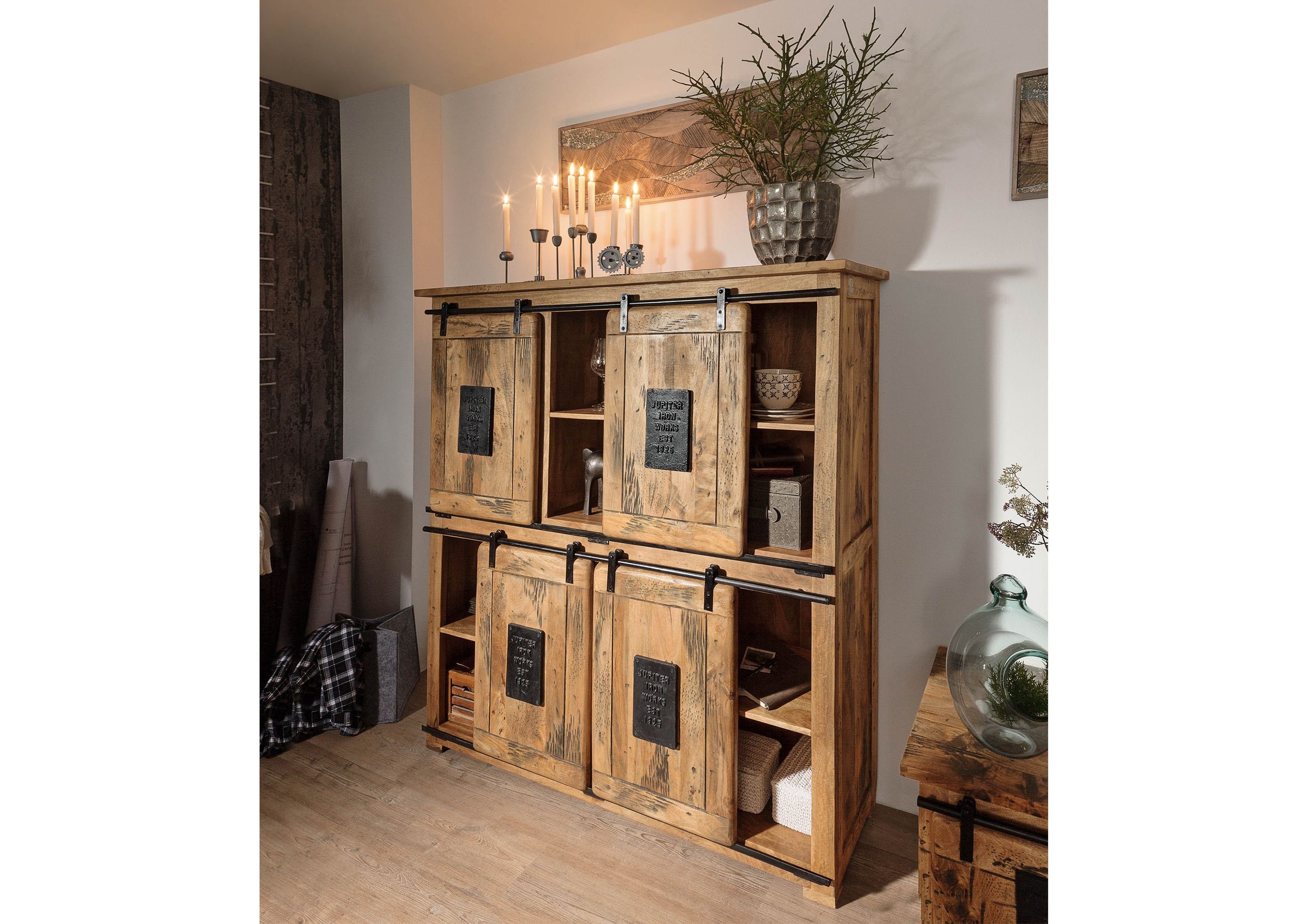 Massivmoebel24 Highboard (Massivholz), Mango 150x45x160 natur lackiert RAIL günstig online kaufen