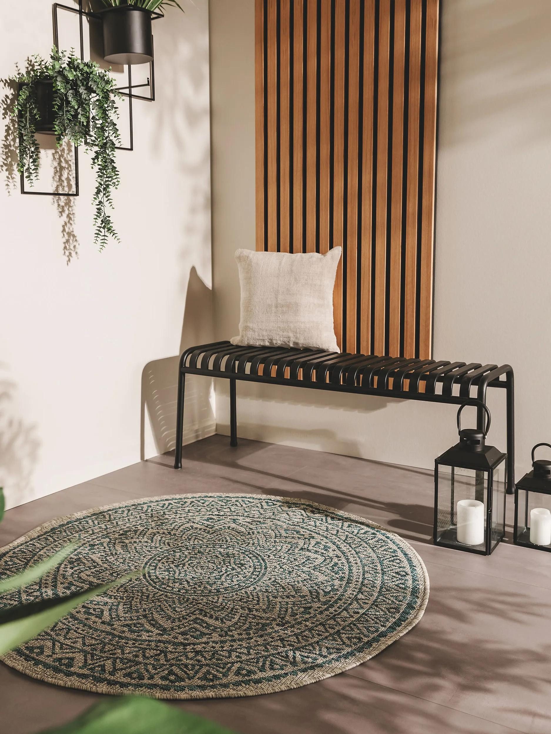 benuta Outdoorteppich Cleo, rund, Höhe: 5 mm, Teppich Wohnzimmer, Schlafzimmer, Esszimmer, Flur, Kunstfaser, Cozy