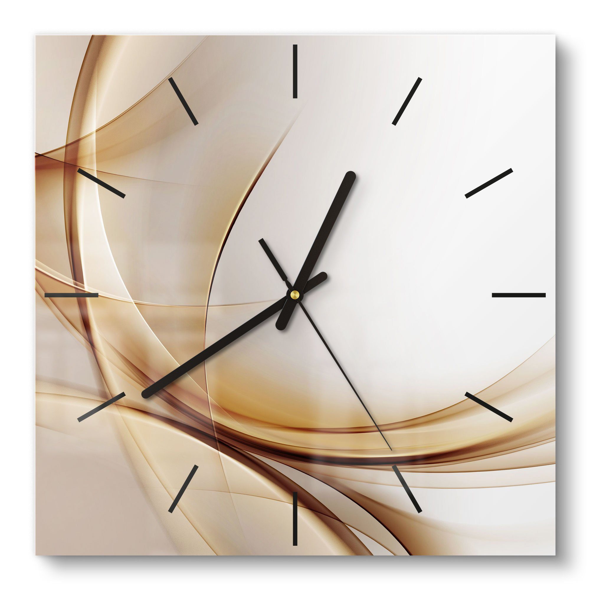 DEQORI Wanduhr 'Elegante Goldene Wellen' (Glas Glasuhr modern Wand Uhr Design Küchenuhr)