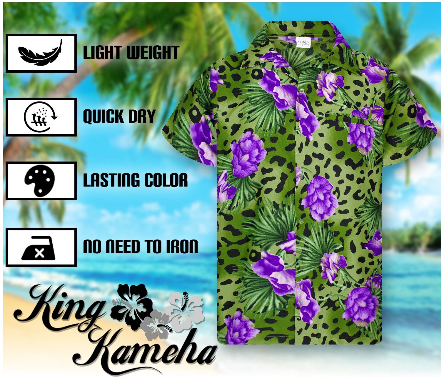 King Kameha Hawaiihemd Leopard Flowers Funky Hawaii-Hemd Herren Kurzarm Front-Tasche Unisex