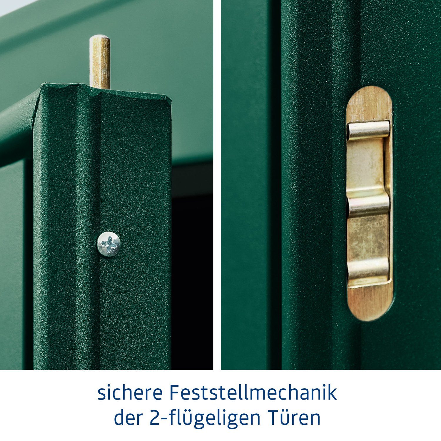 Metall-Gerätehaus Ecostar Trend 2-flüglige mit 3, Hörmann Typ Tür Gerätehaus moosgrün Pultdach
