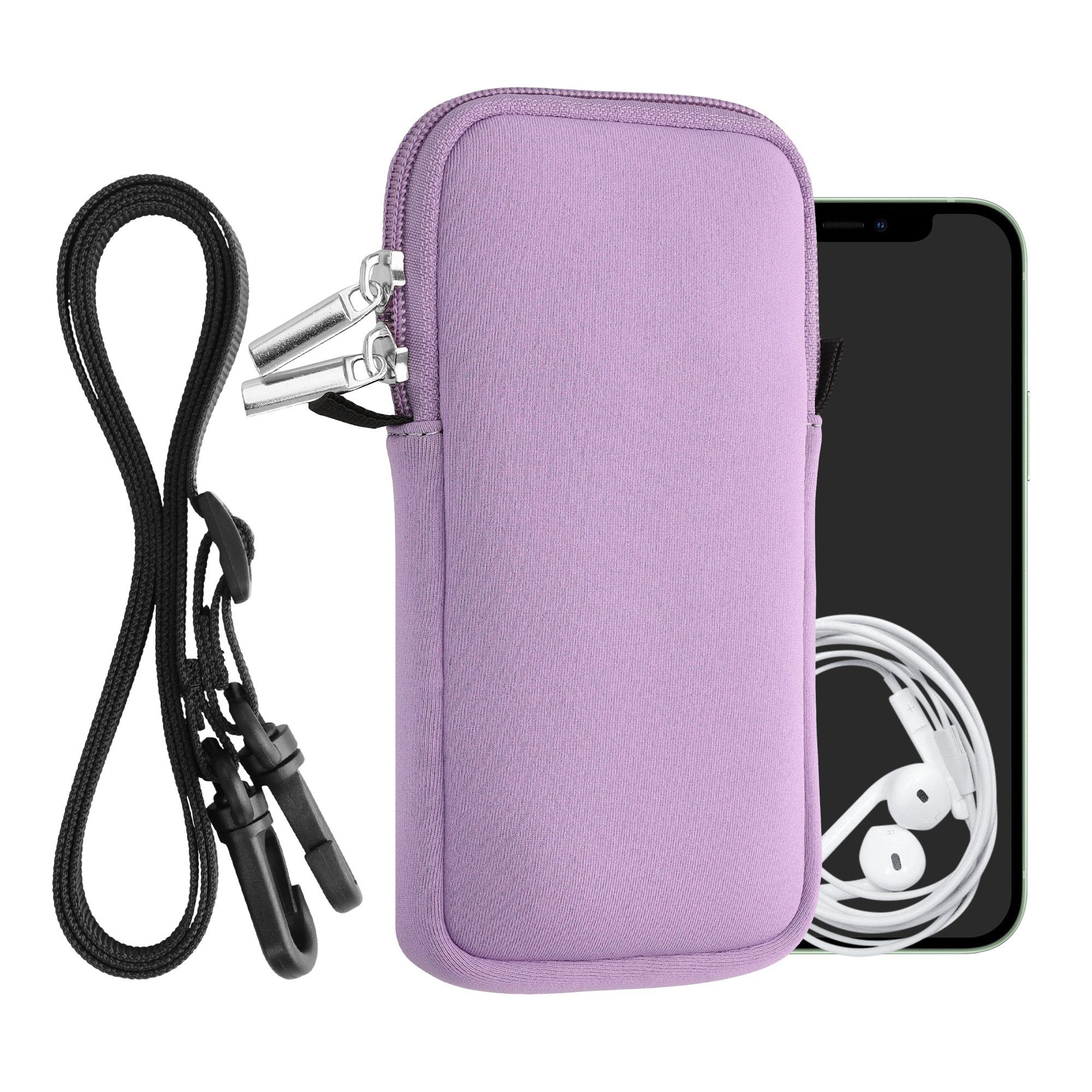 kwmobile Handytasche Handytasche für Smartphones L - 6,5" (1-tlg), Neopren Handy Hülle mit Kordel - Tasche mit Handykette 16,5 x 8,9 cm