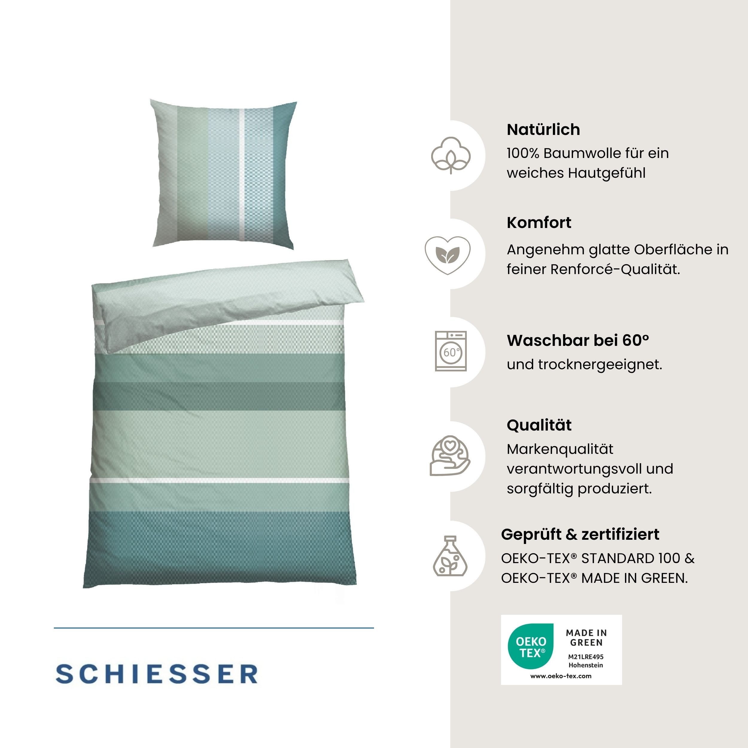 Schiesser Bettwäsche Endy Stripes aus weicher Baumwolle mit großen und kleinen Streifen, Renforcé, 2 teilig, OEKO-TEX® MADE IN GREEN – Bild 2 von 5