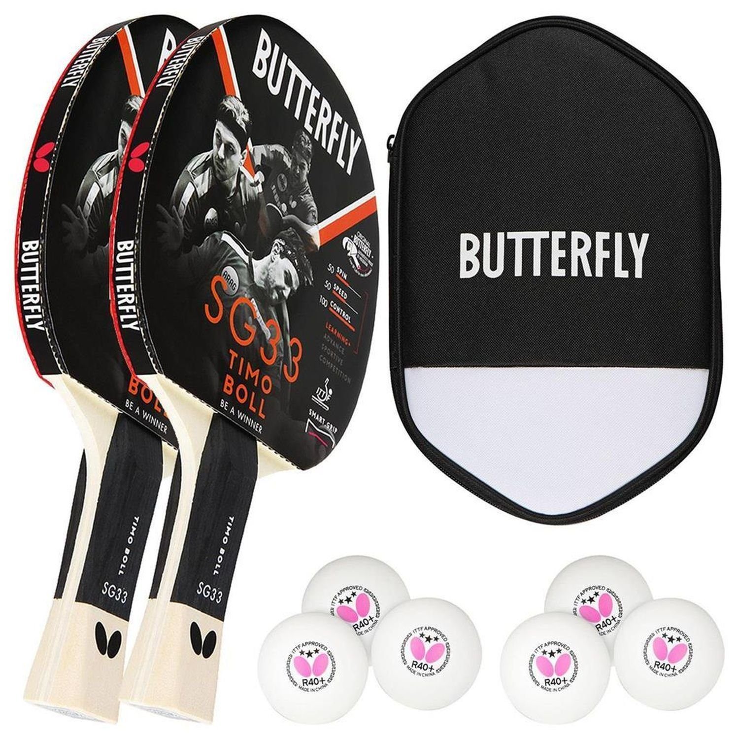 Tischtennisschläger 2x Timo Boll SG33 + Cell Case 2 + Bälle