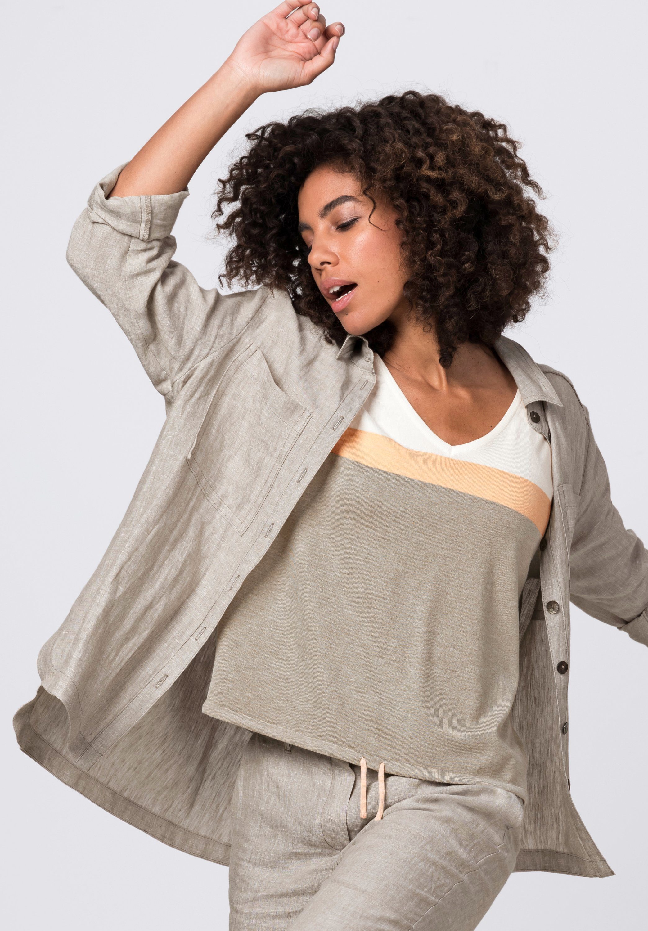bianca Hemdbluse JOY lange Leinenbluse mit coolen Details