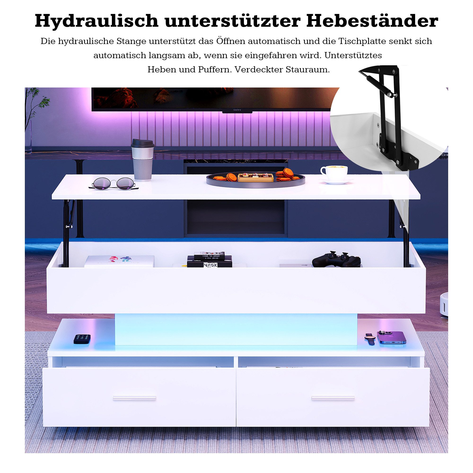Merax Couchtisch mit LED und Schubladen, günstig online kaufen