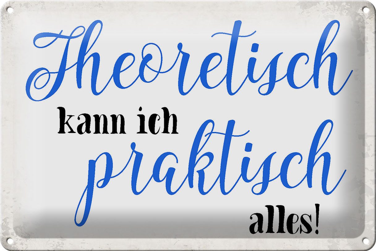 Metallschild Schild Blech 30x20cm - Made in Germany - Spruch theoretisch kann prakt