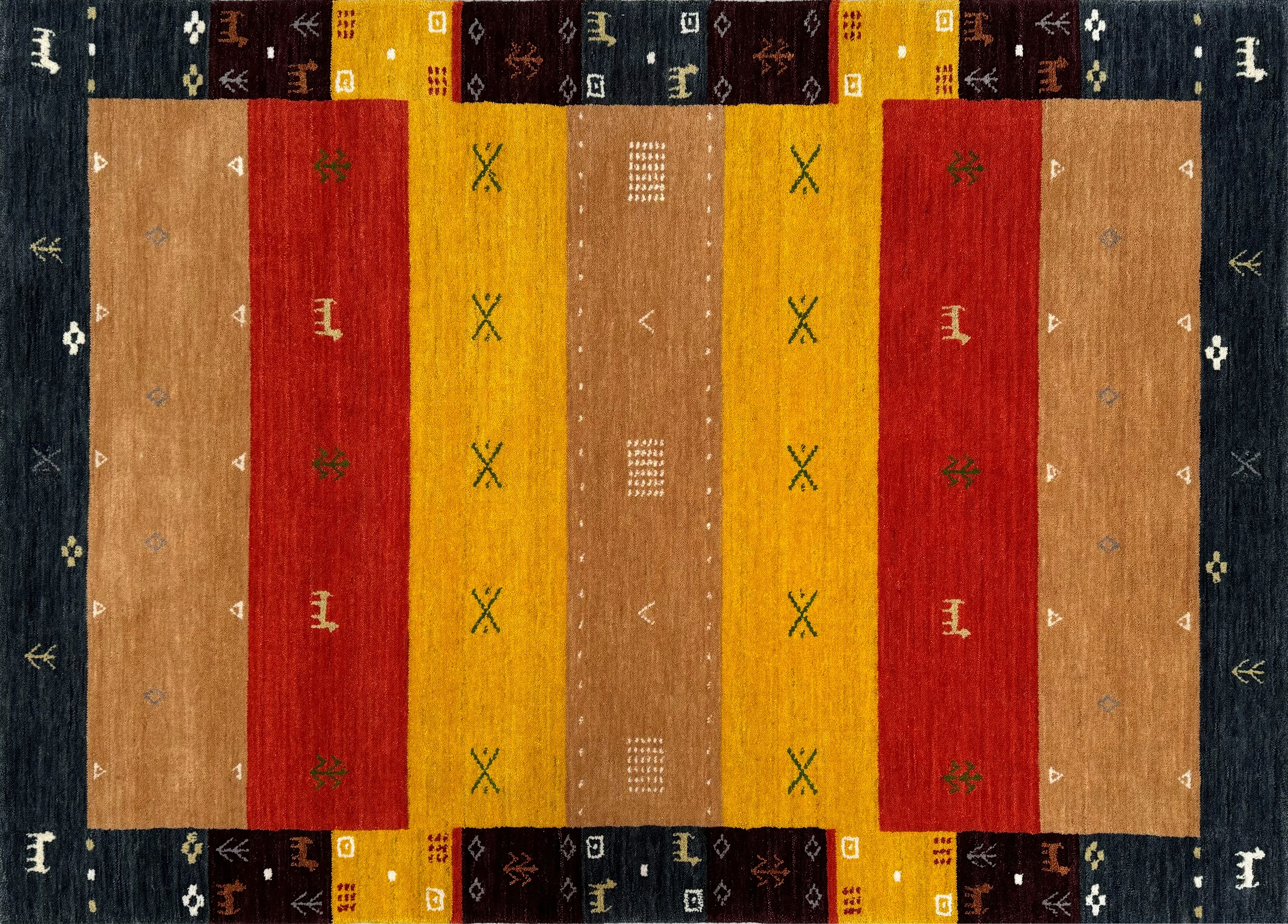 Wollteppich Orientteppich Bunt Gabbeh Teppich 100% Wolle Loom Handgefertigt BR11, Wawa Teppich, Höhe: 16 mm