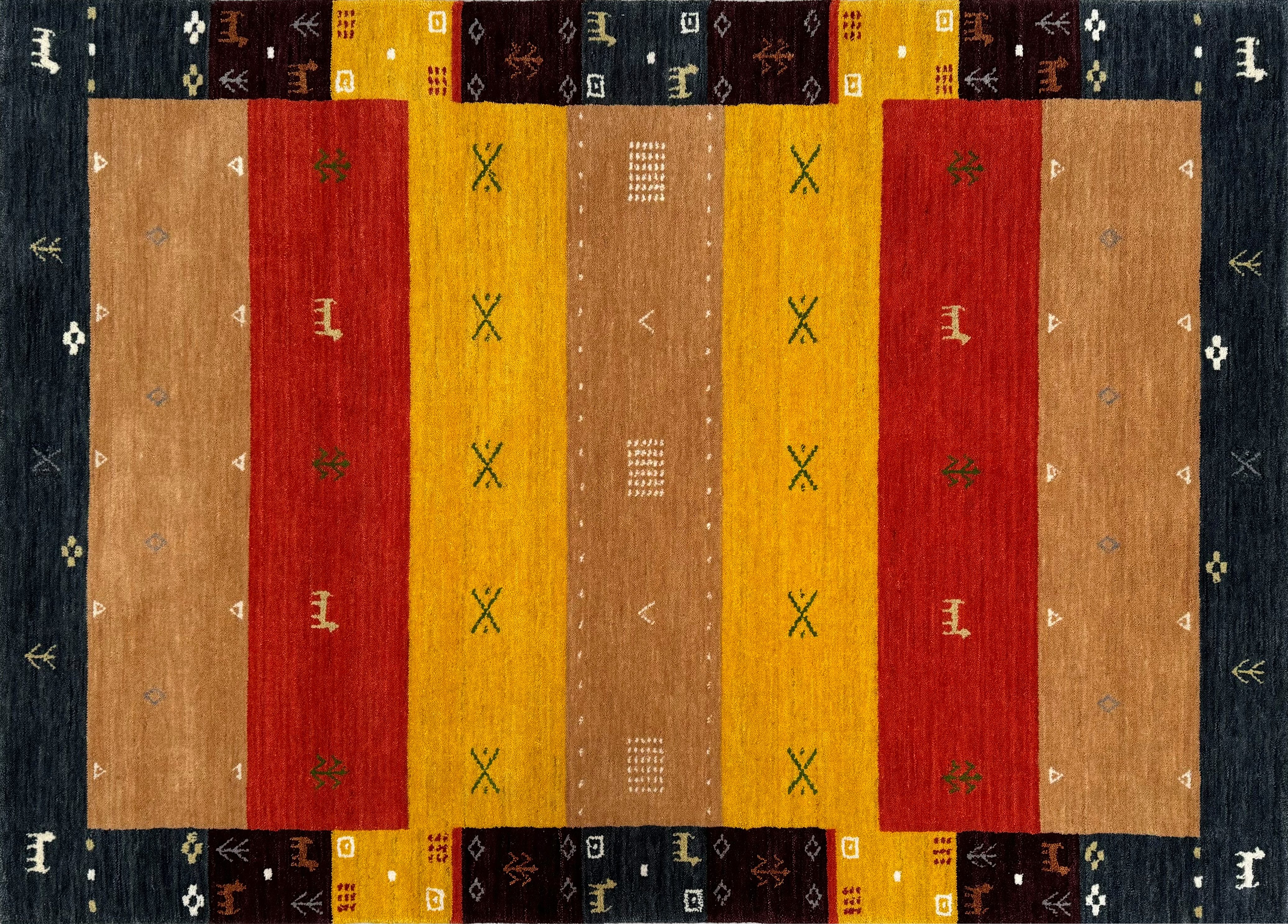 Wawa Teppich Wollteppich Orientteppich Bunt Gabbeh Teppich 100% Wolle Loom Handgefertigt BR11, Höhe: 16 mm