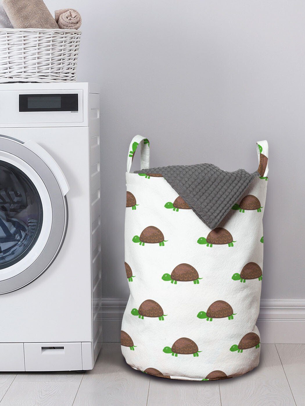 Wäschesäckchen Wäschekorb Kordelzugverschluss Waschsalons, Abakuhaus für mit Schildkröte Griffen Rhythmische Tier-Silhouetten