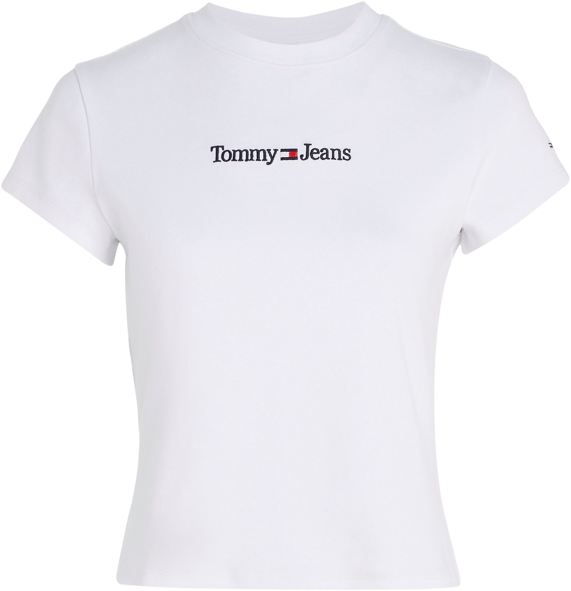 White Tommy Kurzarmshirt LINEAR Stickereien dezenten TJW mit Jeans BABY Tommy SS SERIF Jeans
