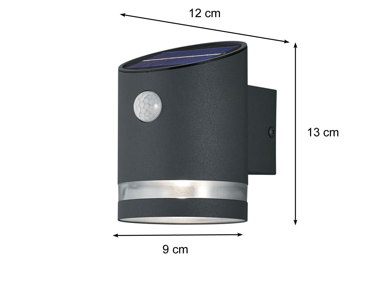 Reality Leuchten LED Solarleuchte, Bewegungsmelder, LED fest integriert, Warmweiß, 2er Set Außenbeleuchtung Hauswand mit Bewegungsmelder Anthrazit IP 44