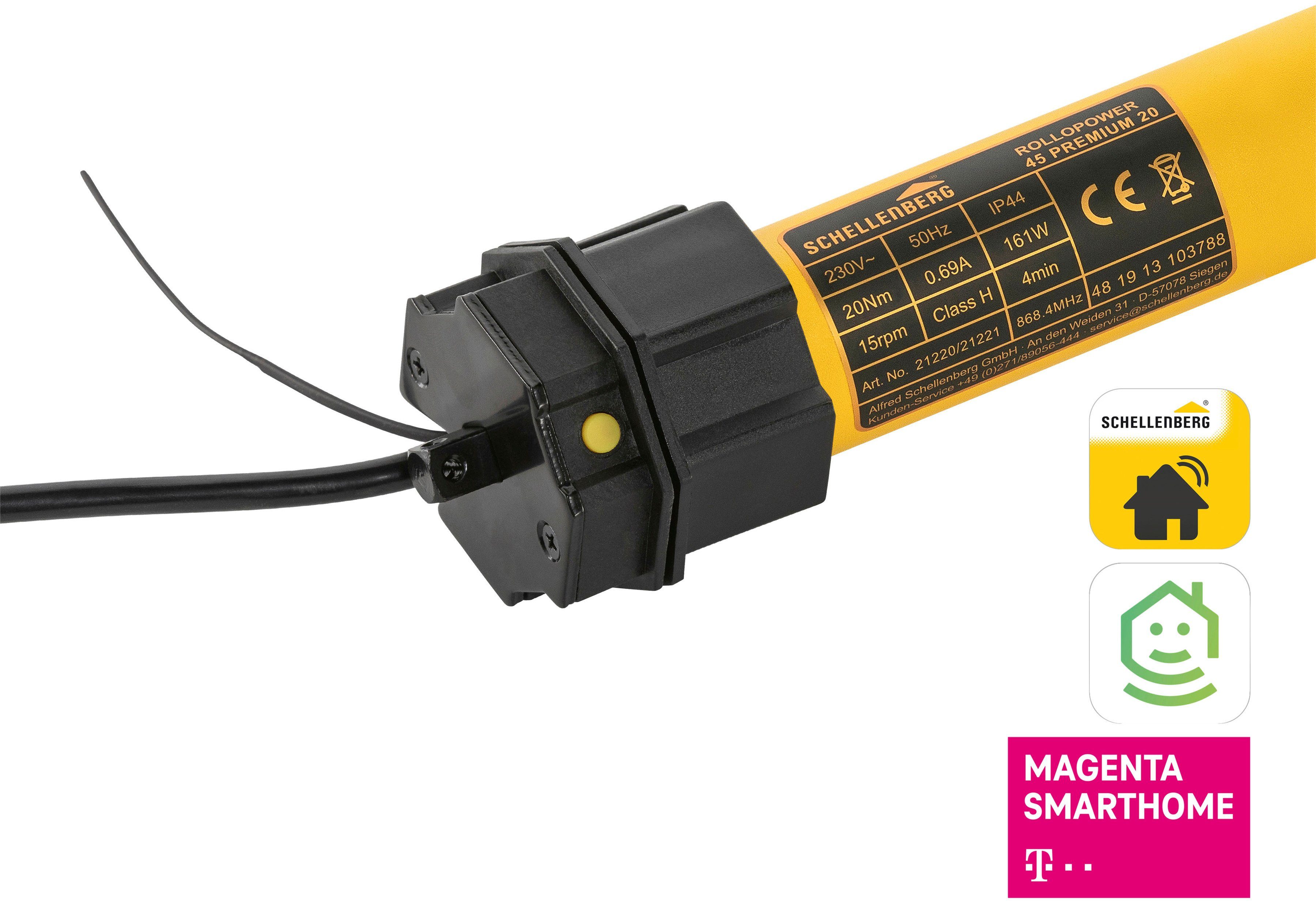 SCHELLENBERG Rollladenmotor Premium, Rohrmotor mit Funk Endlageneinstellung, geeignet für 60 mm Rollladenwellen, Maxi, 20 Nm, Zugkraft 34 kg