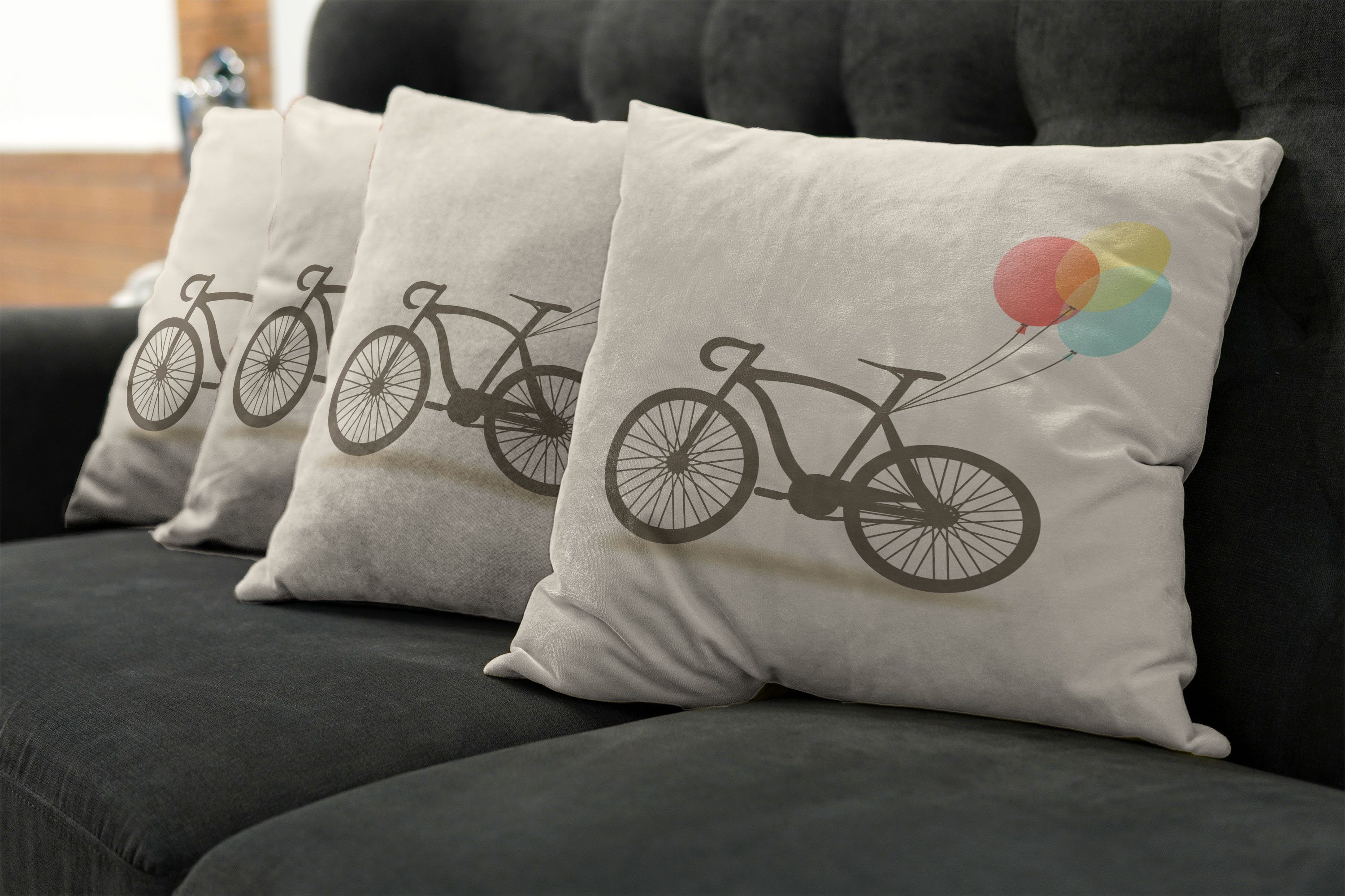Bike-Party und (4 Modern Digitaldruck, Abakuhaus Kissenbezüge Accent Doppelseitiger Luftballons Fahrrad Stück),