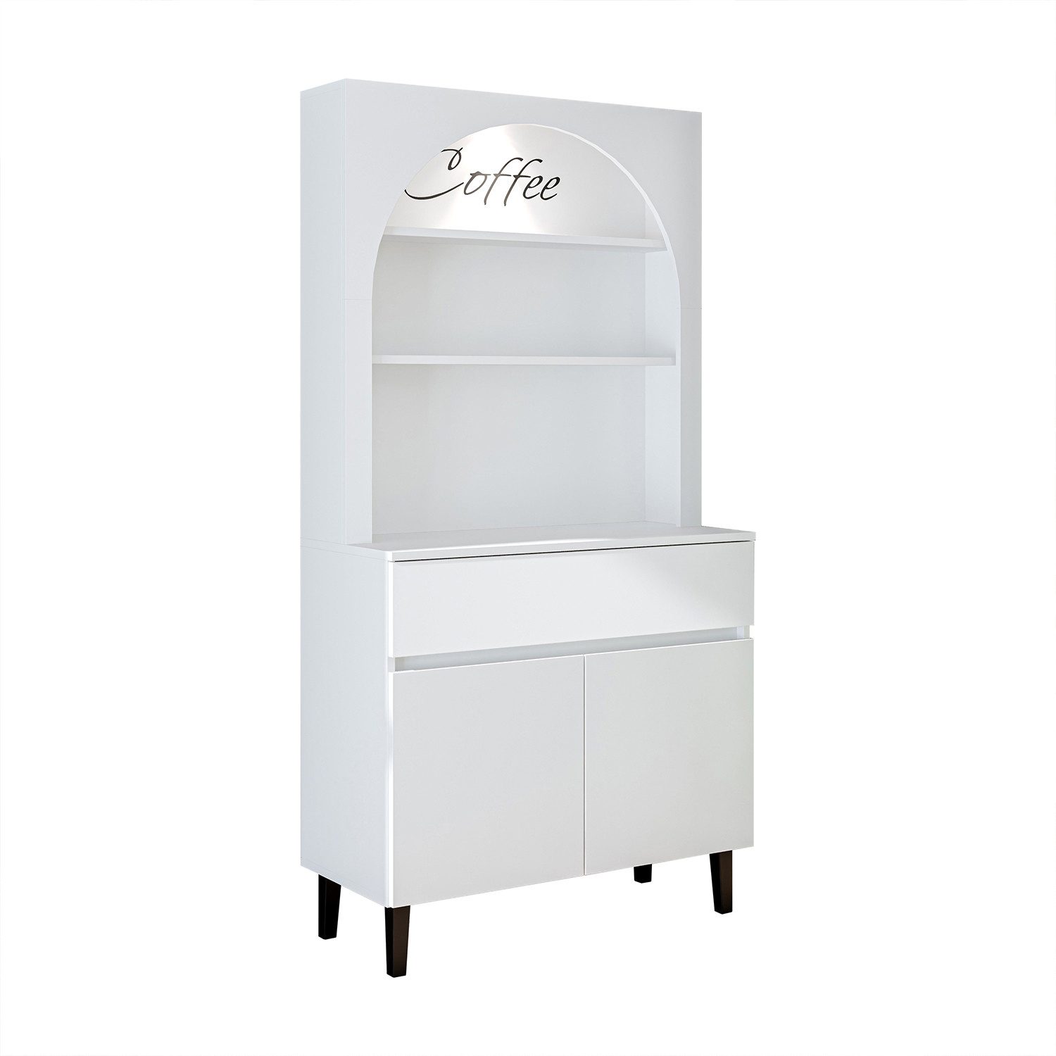 Roomart Küchenregal VENEDIK Küchenschrank 90 cm, Buffet, Schublade in 4 Farben, mit Beleuchtung, offene Nische, Schublade, Einlegeböden in 4 Farben