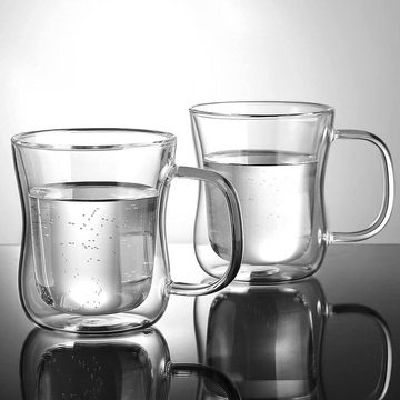 HIBNOPN Tumbler-Glas 2er Set Doppelwandige Gläser Set Borosilikatglas Glas 240ml