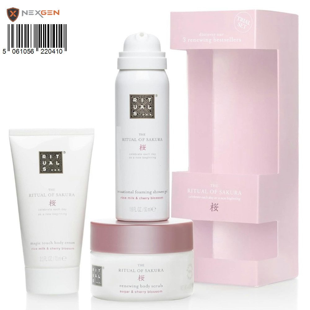 Pflege-Geschenkset von The Ritual of Sakura, 3-tlg Probierset, Duschgel, Creme, Scrub