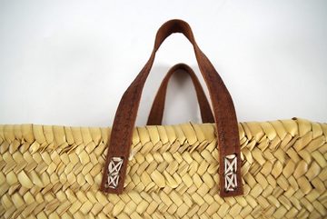 Kobolo Shopper Ibiza-Tasche aus Palmblatt mit Echt-Ledergriffen