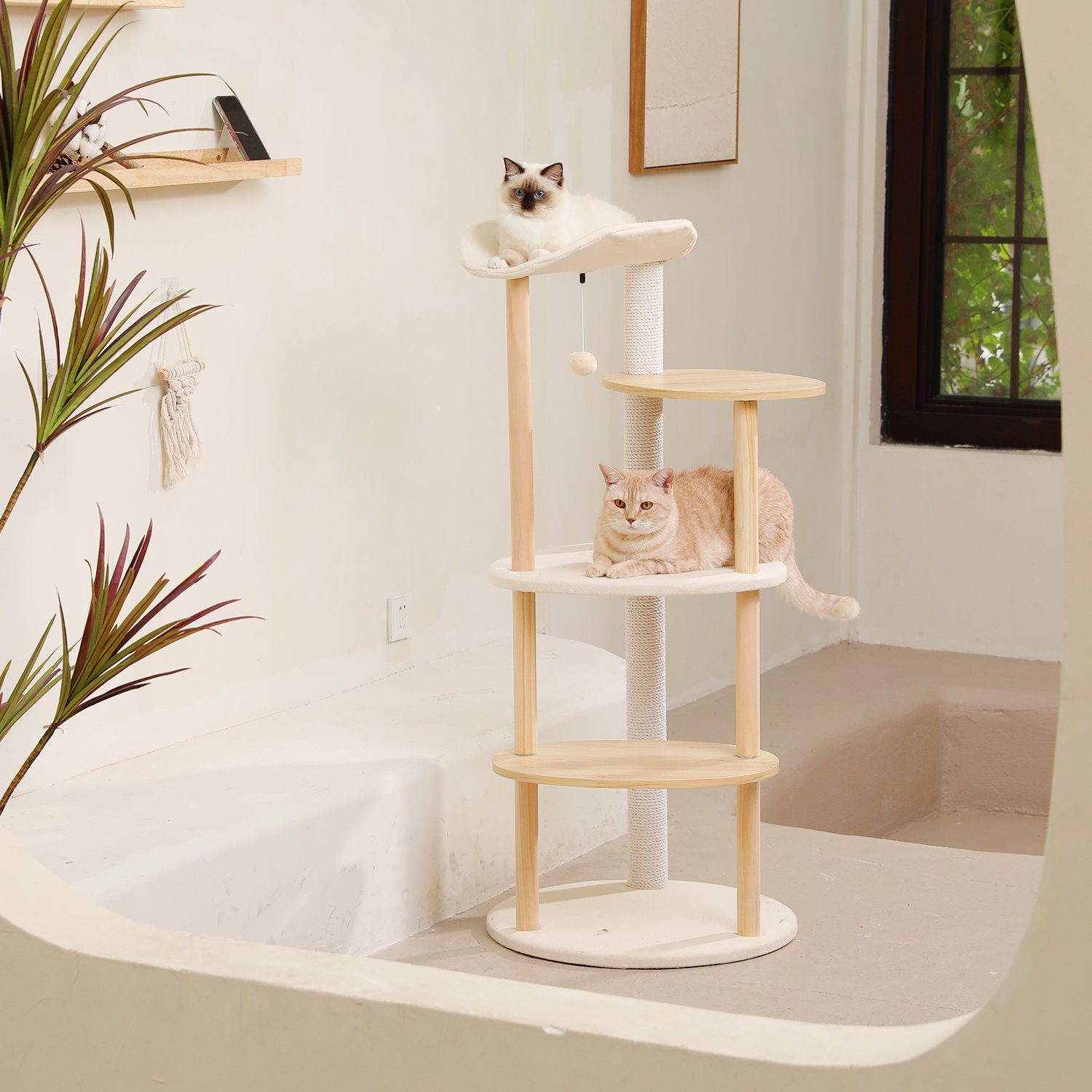 PAWZ Road Kratzbaum Kratzbaum Holz, Katzenmöbel, Kletterbaum mit dickem ... - Pawz RoaD Kratzbaum Kratzbaum Holz Katzenmoebel Kletterbaum Mit Dickem Hanfseil 124cm Beige Schoenes Design
