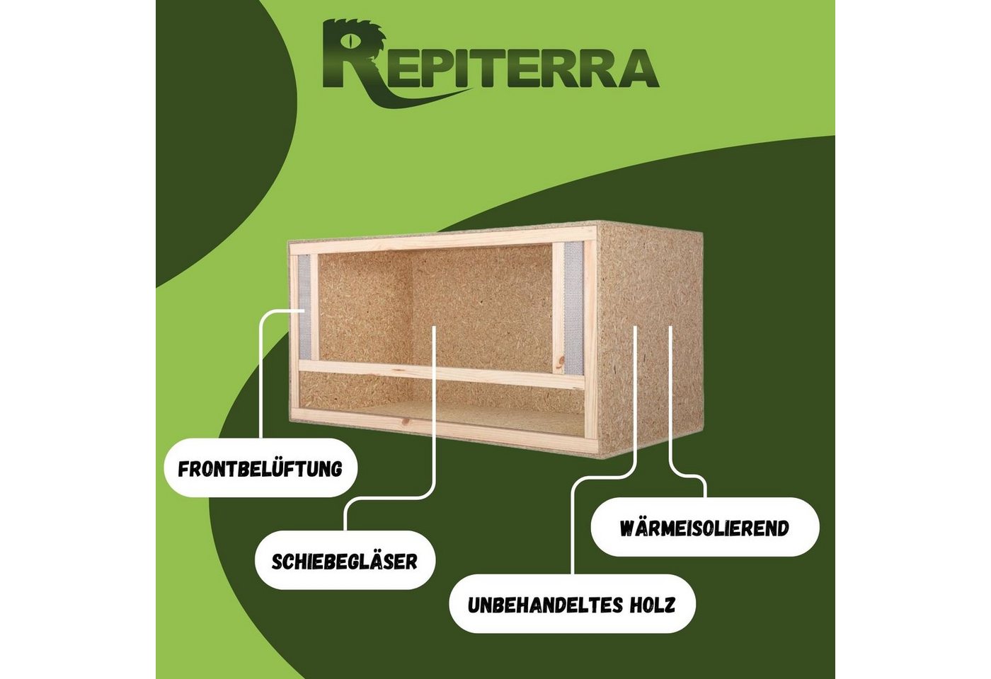 Thumbnail - Repiterra Terrarium mit Frontbelüftung 120x60x60 cm, mit Glasfront und aus Wärme-isolierenden OSB-Platten