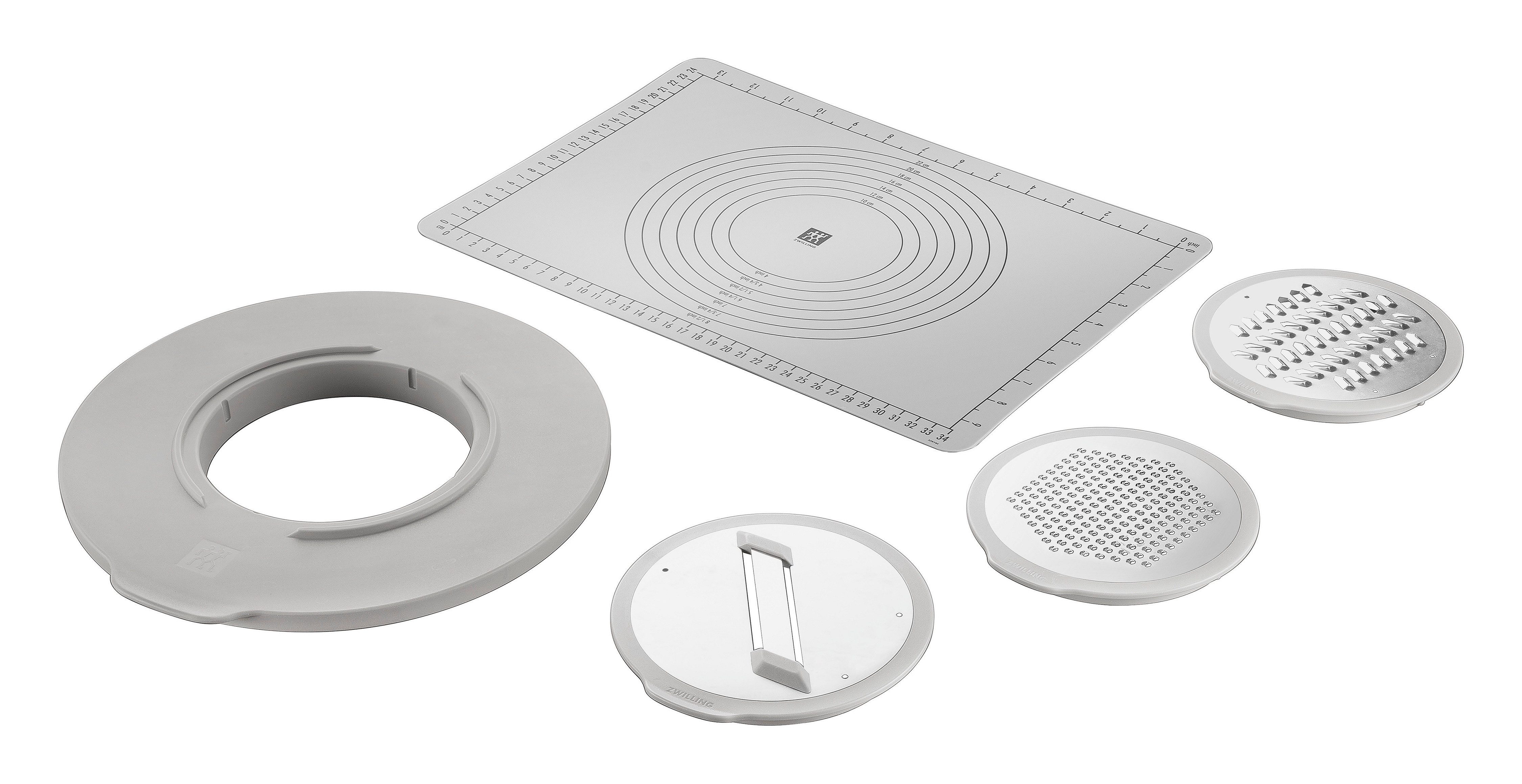 Zwilling Schüssel Fresh & Save BOWLS - Zubehör-Set, Accessoire-Set, 5-teilig, Kunststoff, (Set, 5-tlg), Spritzschutz, 3 Reibeaufsätze, backofenfeste Anti-Rutsch-Silikonmatte