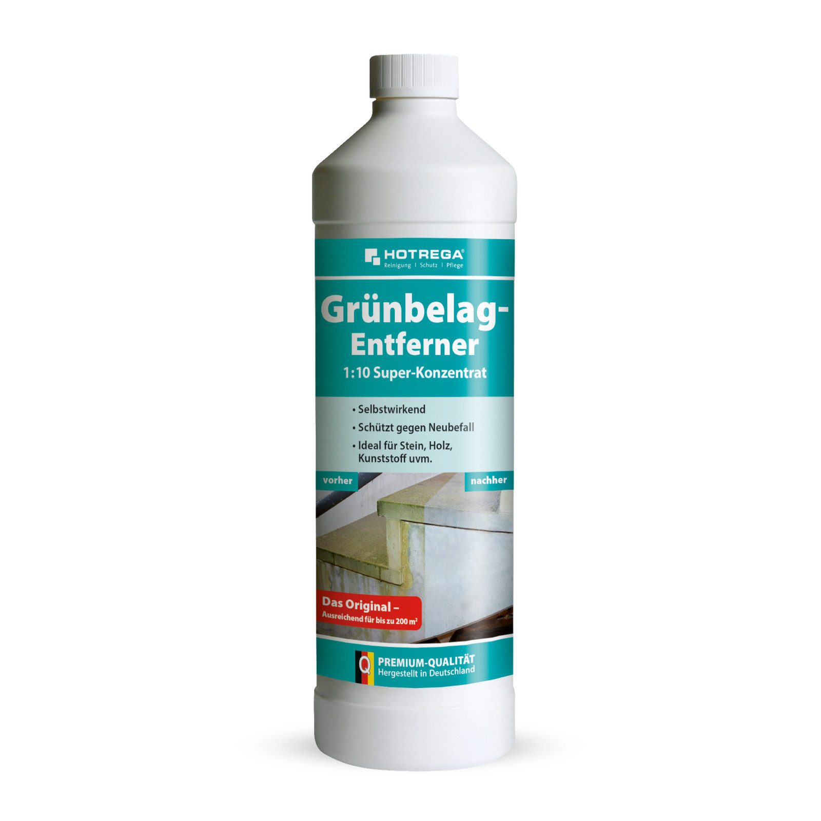 HOTREGA® Grünbelagentferner Algenentferner Stein Holz Textil 1L Konzentrat Grünbelagentferner