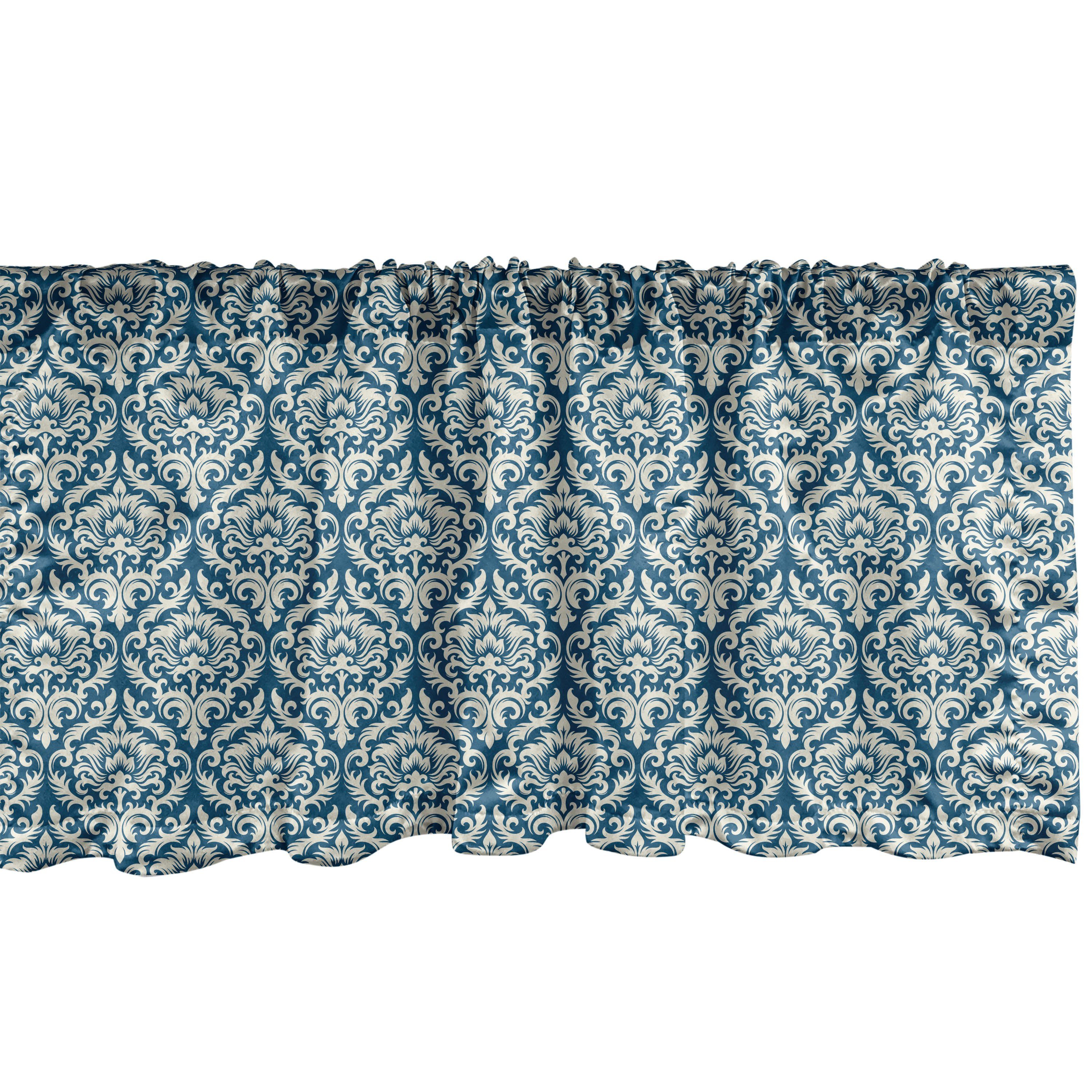 Scheibengardine Vorhang Volant für Küche Schlafzimmer Dekor mit Stangentasche, Abakuhaus, Microfaser, Damast Blaues Blumenmuster