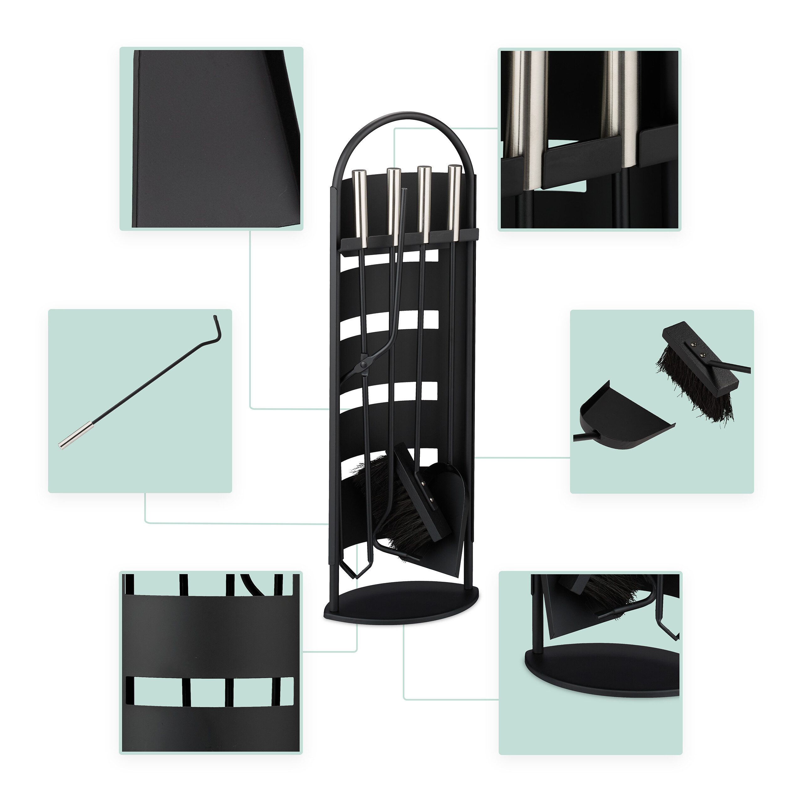 relaxdays Kamingarnitur 5-teiliges Kaminbesteck Schwarz & Silber, (Set, 5-S günstig online kaufen