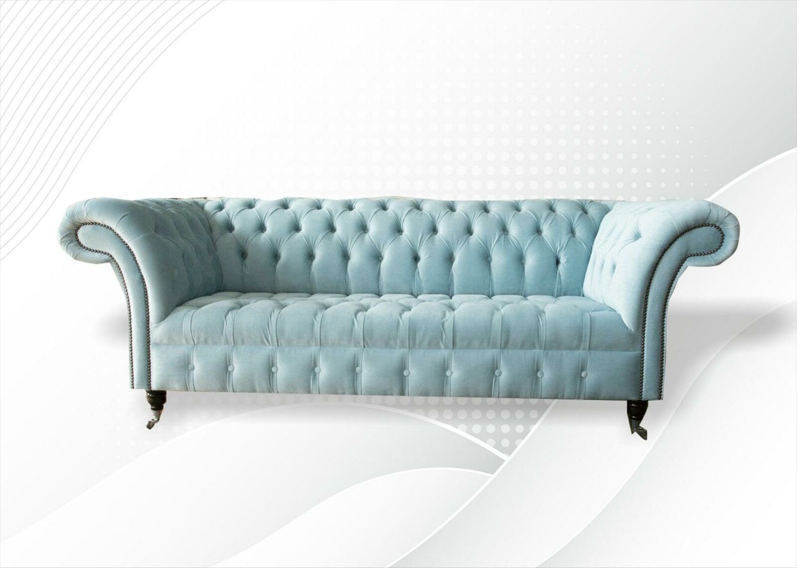 JVmoebel Sofa Hell Blaue Couch Chesterfield Samt Bezug Stoff Sofa Modern, Made in Europe