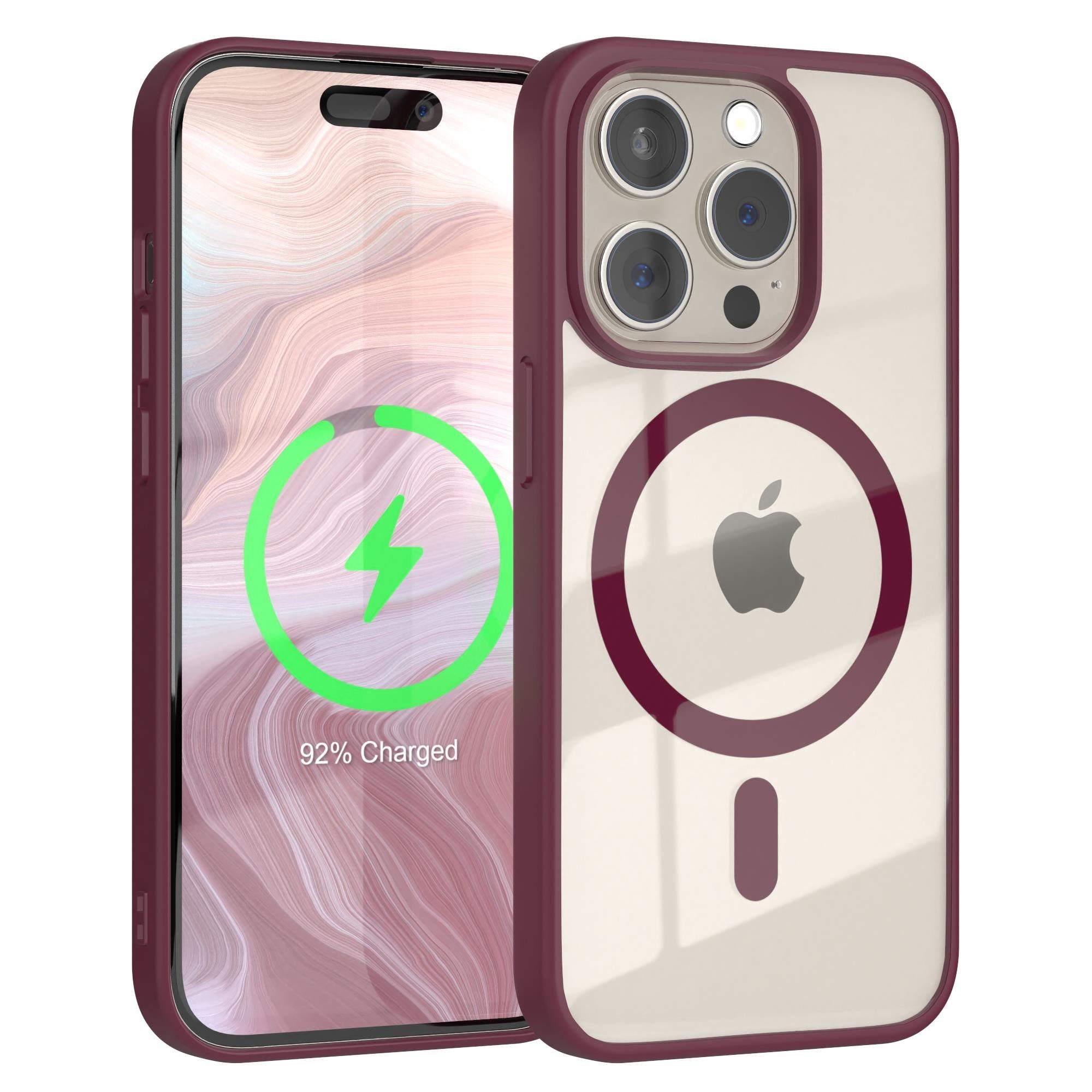 EAZY CASE Handyhülle Transparente Hülle mit MagSafe für iPhone 15 Pro 6,1 Zoll, Back Cover Slimcover mit Displayschutz, Magsafefunktion, Bumper, Beere