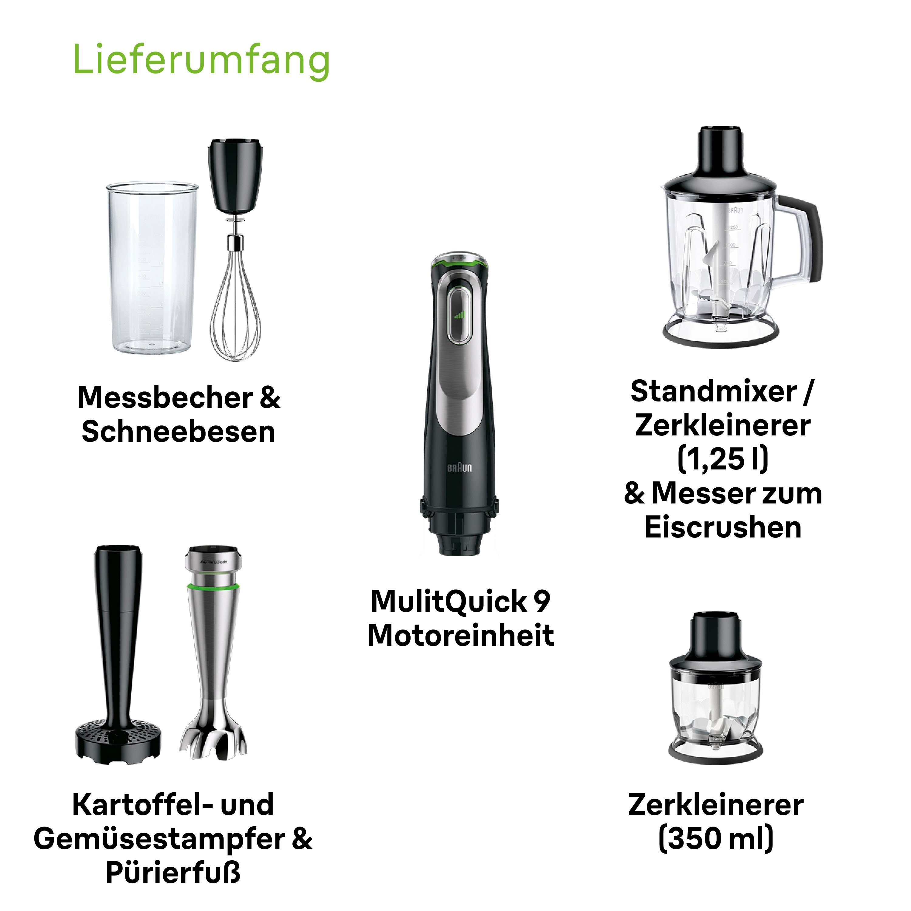 Stabmixer Schneebesen, Zerkleinerer, MQ 9, Gemüsestampfer, Braun W, 9147X Mixeraufsatz, 0,6l 1200 Behälter MultiQuick