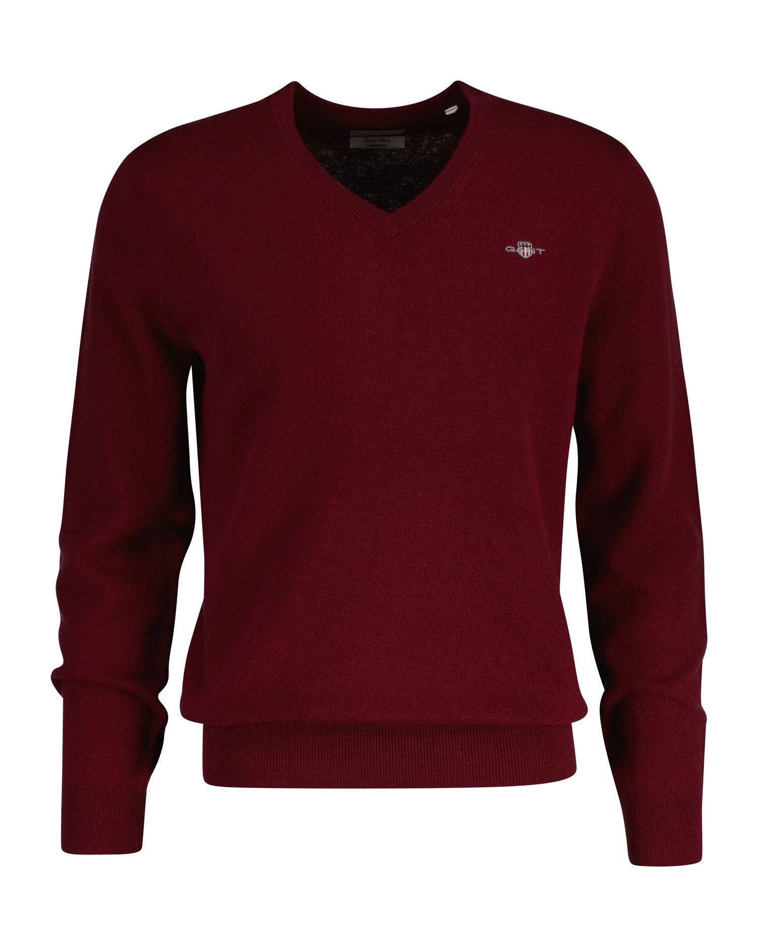 Gant V-Ausschnitt-Pullover EXTRAFINE LAMBSWOOL V-NECK mit Logostickerei