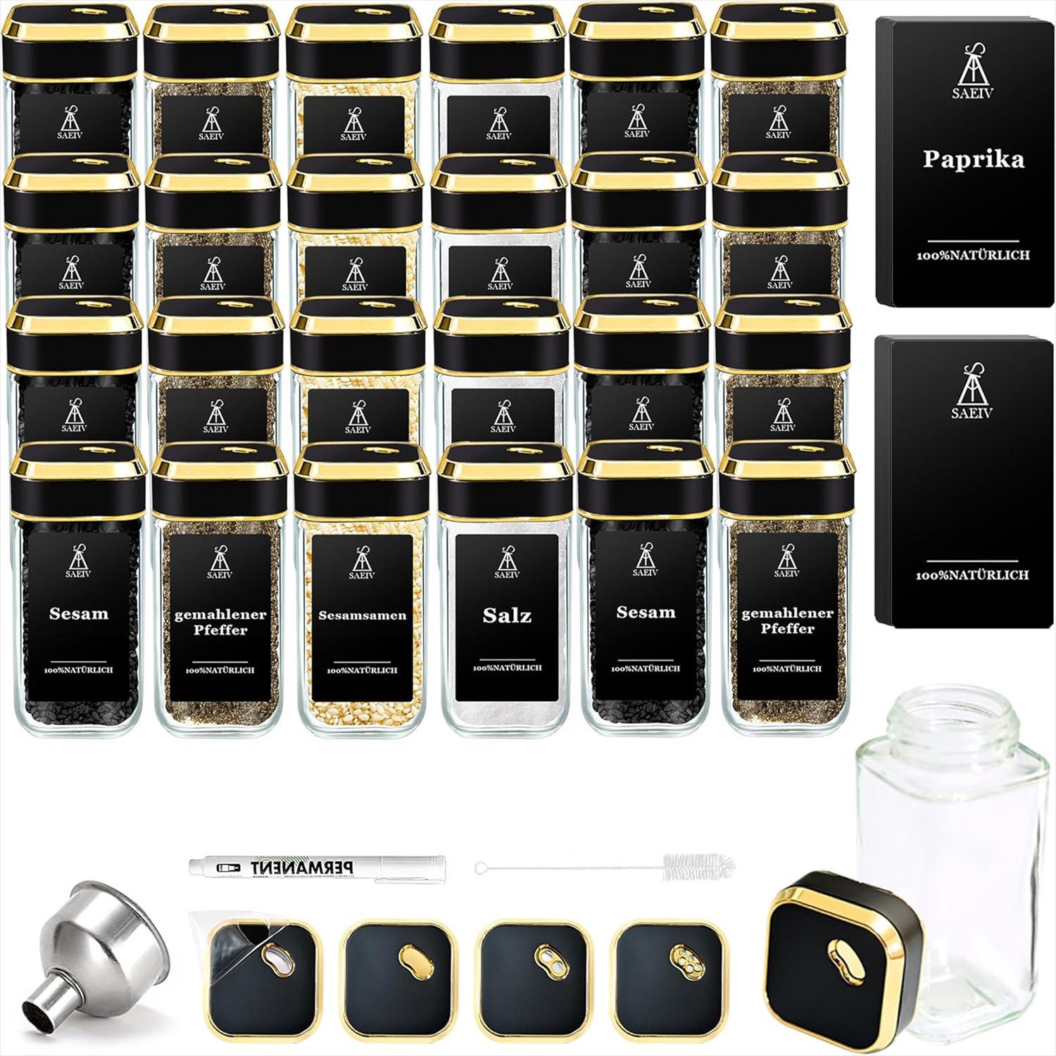 KingLux Gewürzbehälter 360° Rotation 120ml Gewürzgläser Eckig Set, Drei Kaliber, borosilikatglas, (Set, 24-tlg)