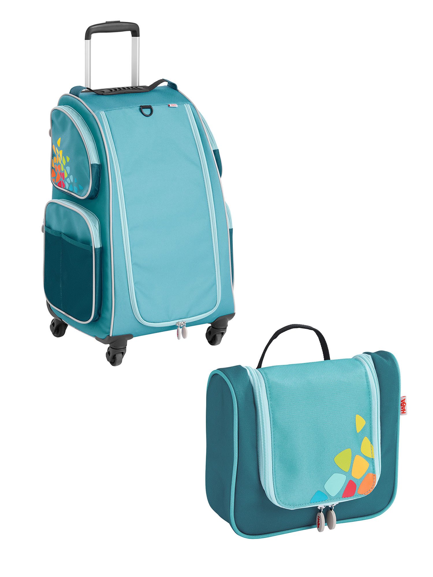 Haba Kinderkoffer Schranktrolley 4 Rollen und Kulturbeutel, Reisekoffer Kinder, Trolley Kinder, Kofferset Kids