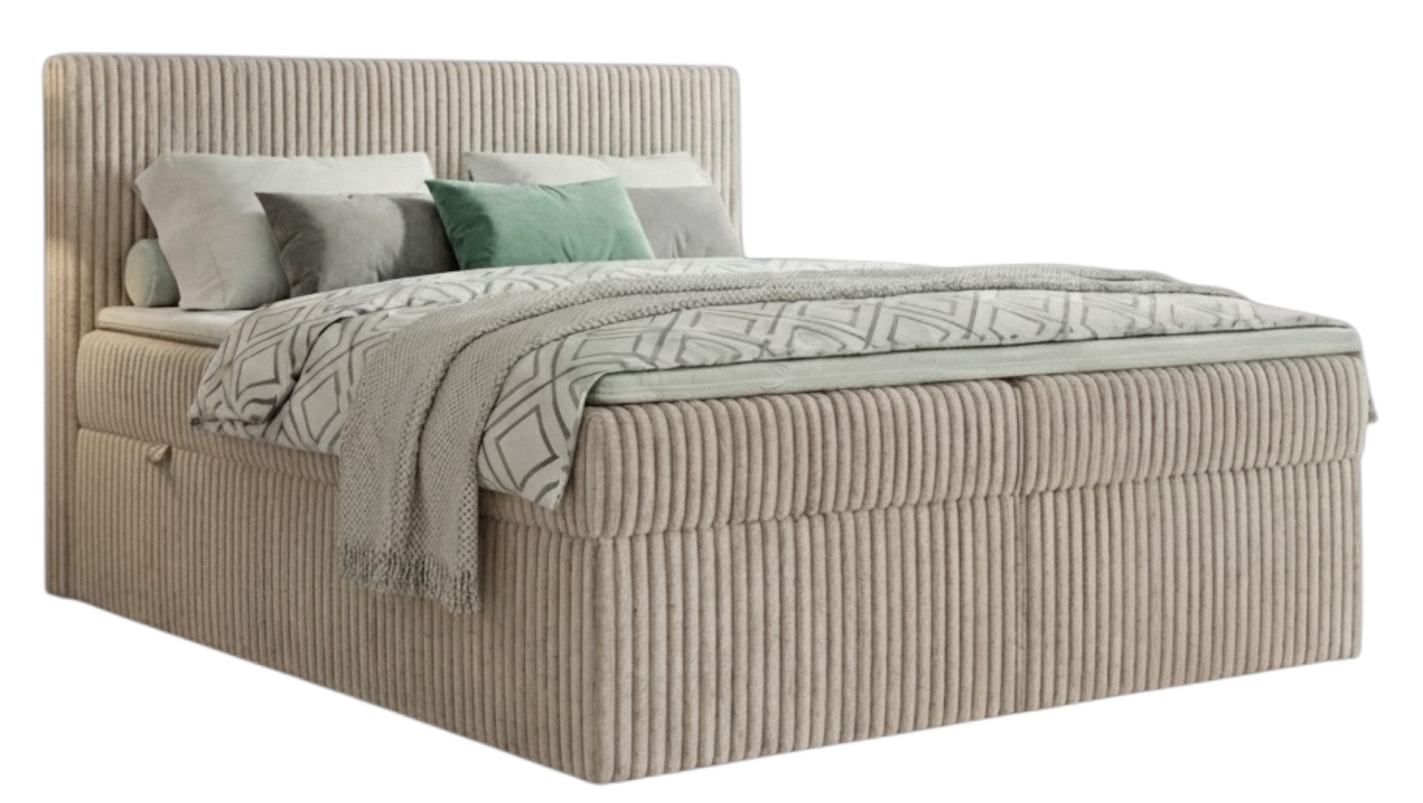 A&J MöbelLand GmbH Boxspringbett RALF mit Bettkasten, Topper und gepolstertem Kopfteil. (Boxspringbett mit Bettkasten und gepolstertem Kopfteil)