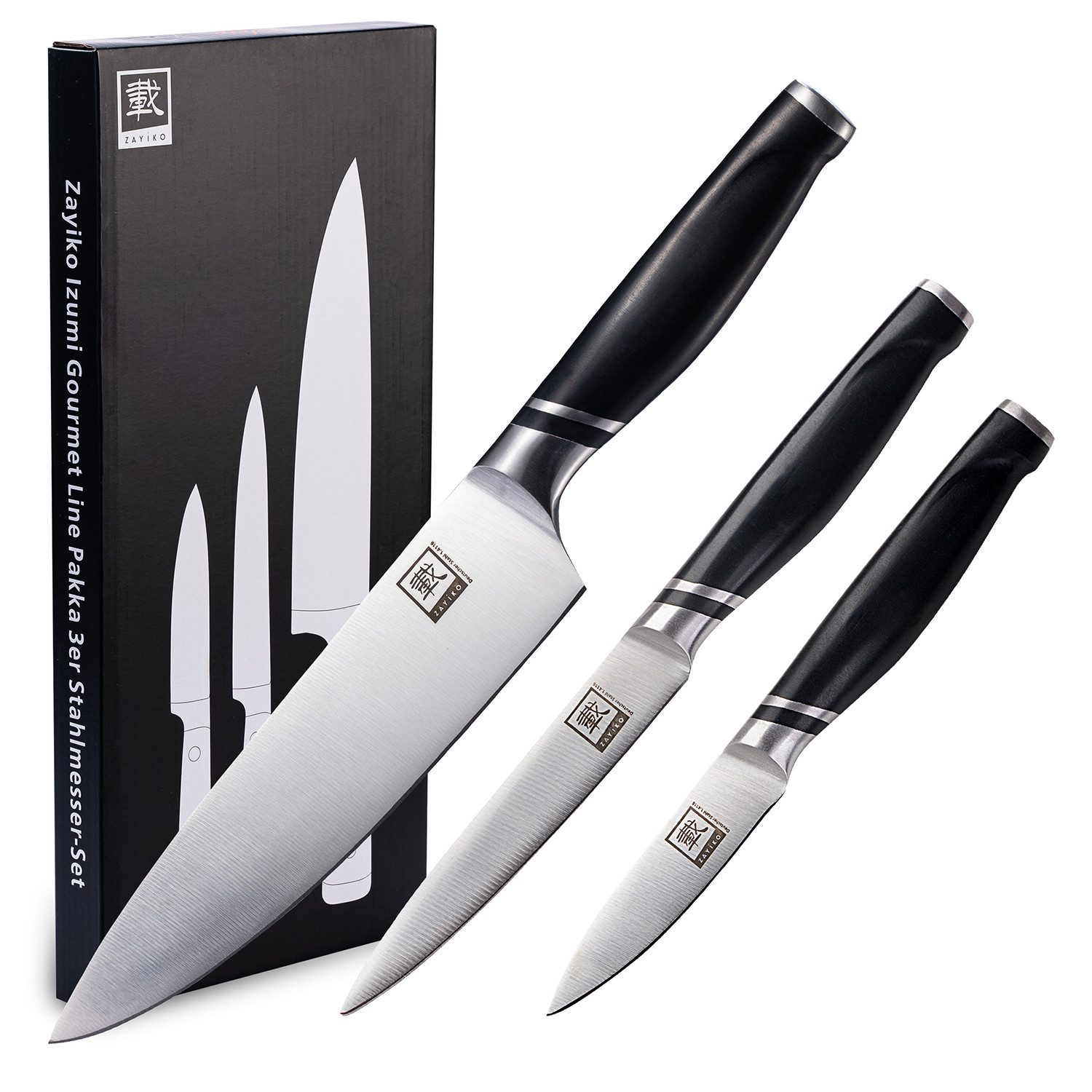 ZAYIKO Messer-Set 3er Küchenmesser-Set 8 bis 20 cm Edelstahlklingen mit ABS Griffen (Stahlmesser mit Geschenkbox, 3-tlg., 3er Edelstahl-Messer-Set), Deutscher Edelstahl 1.4116
