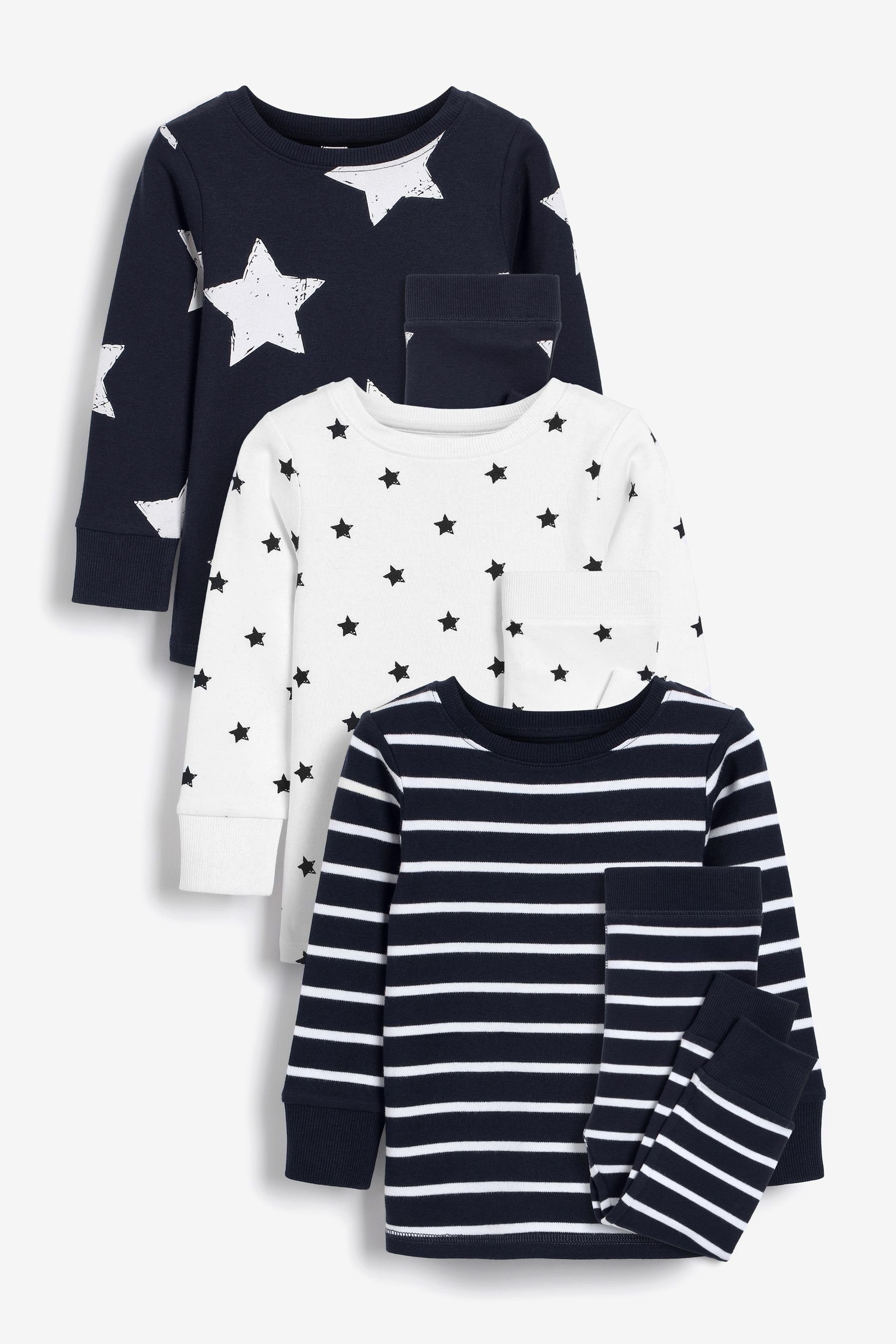 Next Pyjama Kuschelpyjamas, 3er-Pack (6 tlg) Navy Blue/White Star
