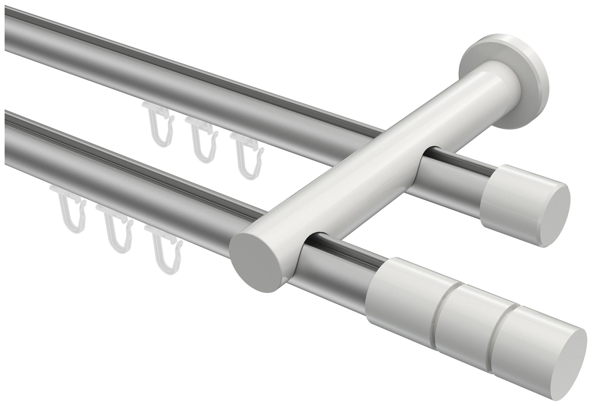 INTERDECO Innenlaufschiene Platon Elanto, Ø 20 mm, 2-läufig, Fixmaß, kürzbar, Wandmontage, Aluminium, Silbergrau / Weiß / Bicolor