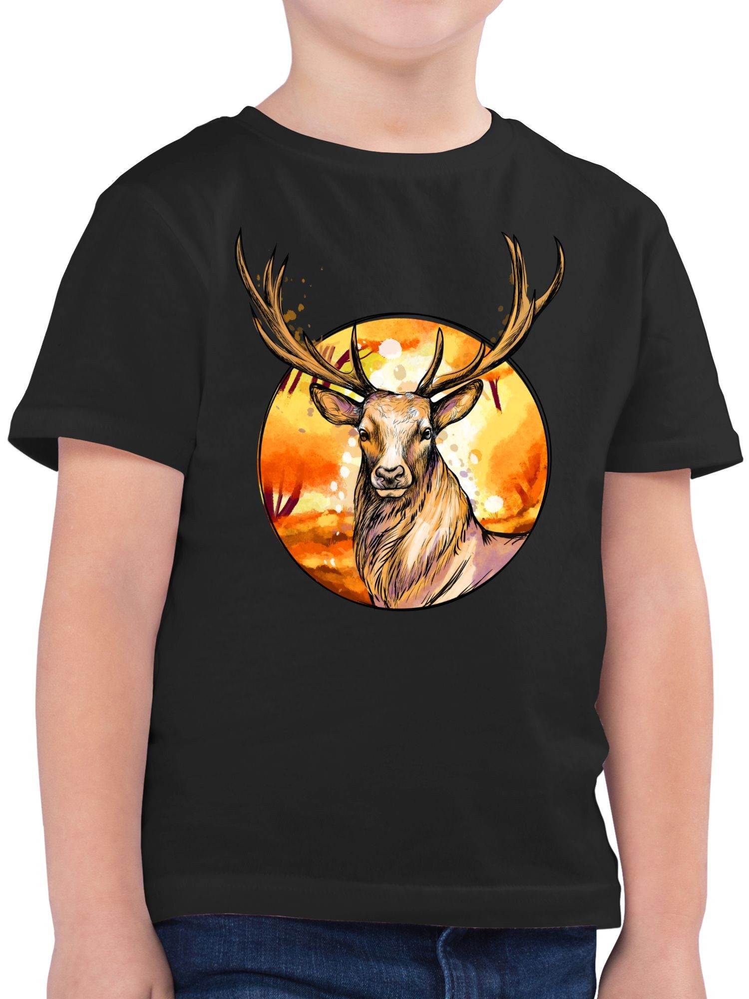 Shirtracer T-Shirt Hirsch mit Hintergrund (1-tlg) Mode für Oktoberfest Kinder Outfit