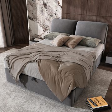 WISHDOR Polsterbett Hydraulisches Bett (140*200cm), mit 3 Schubladen,Bettkasten zur Aufbewahrung, Lattenrost mit Kopfteil