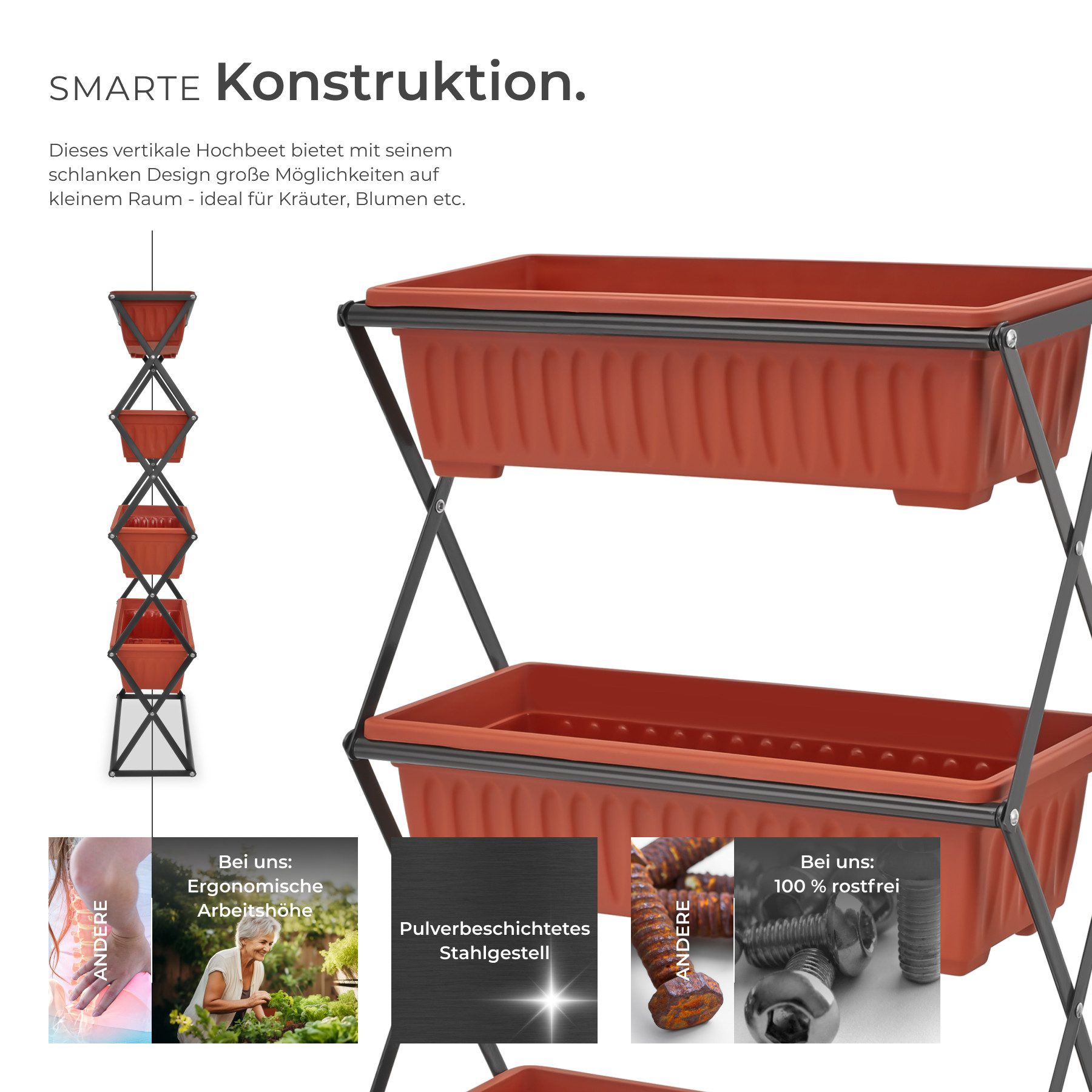 tectake Hochbeet Vertikalbeet, mit 4 Pflanzkästen