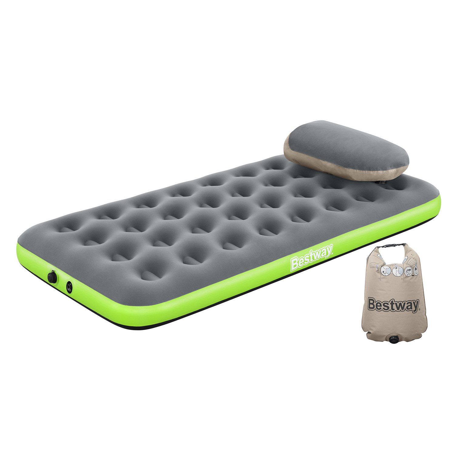 Bestway Luftbett Roll & Relax, (Packung, 1-tlg., mit Kissenpumpe 188 x 99 x 22 cm), Ideal für den Innen- und Außengebrauch