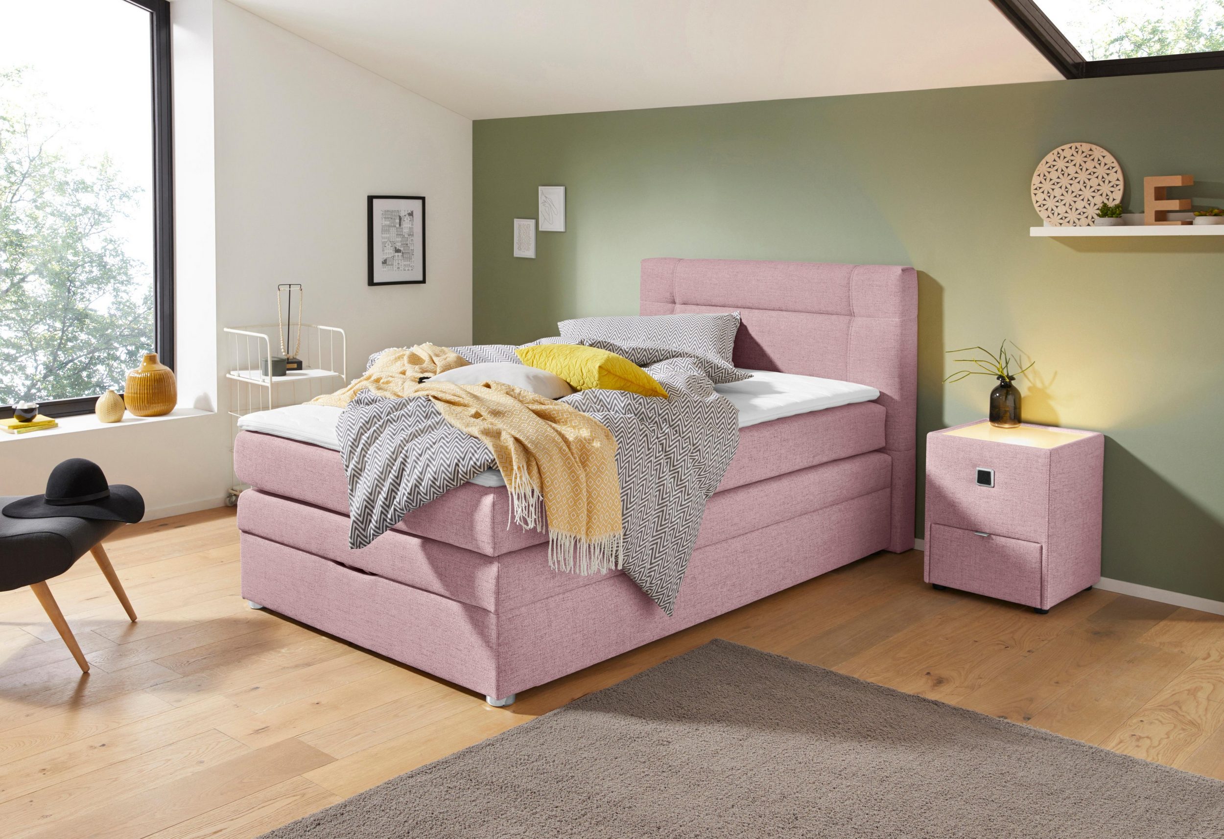 Jockenhöfer Boxspringbett für Kinder in Altrose und türkis