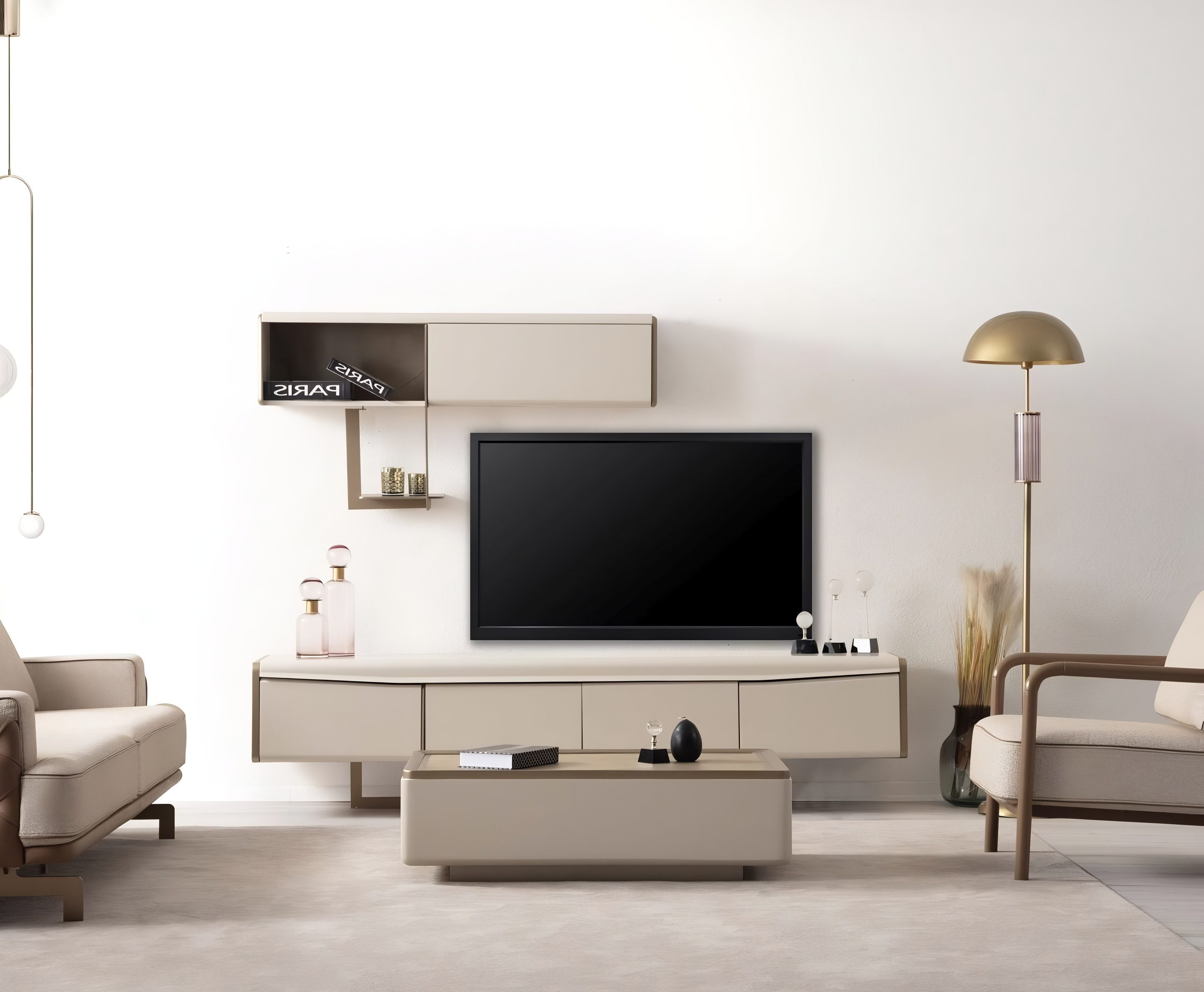 TV-Schrank Luxuriöses Wohnzimmermöbel aus Holz in Beige