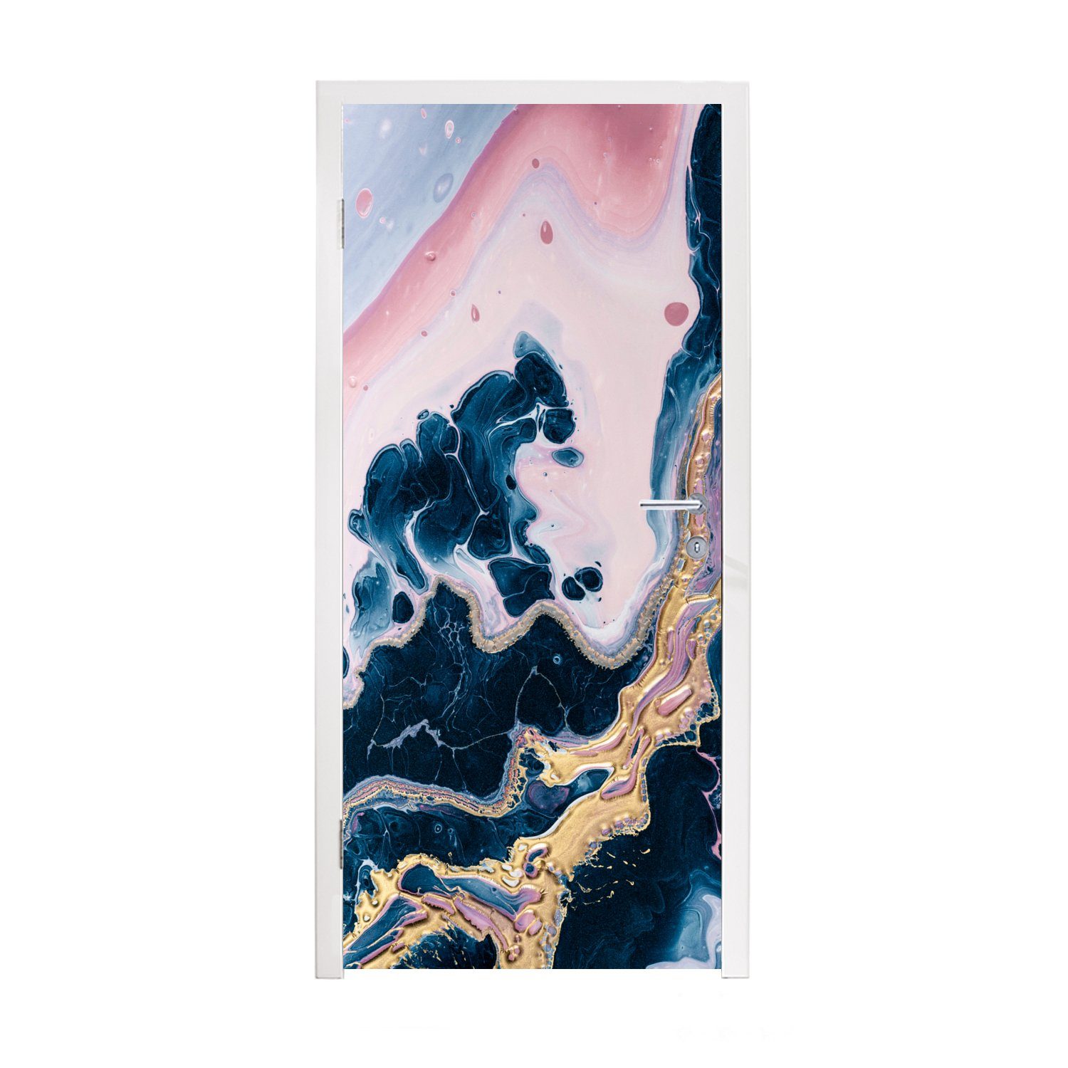 MuchoWow Türtapete Marmor - Gold - Blau, Matt, bedruckt, (1 St), Fototapete für Tür, Türaufkleber, 75x205 cm