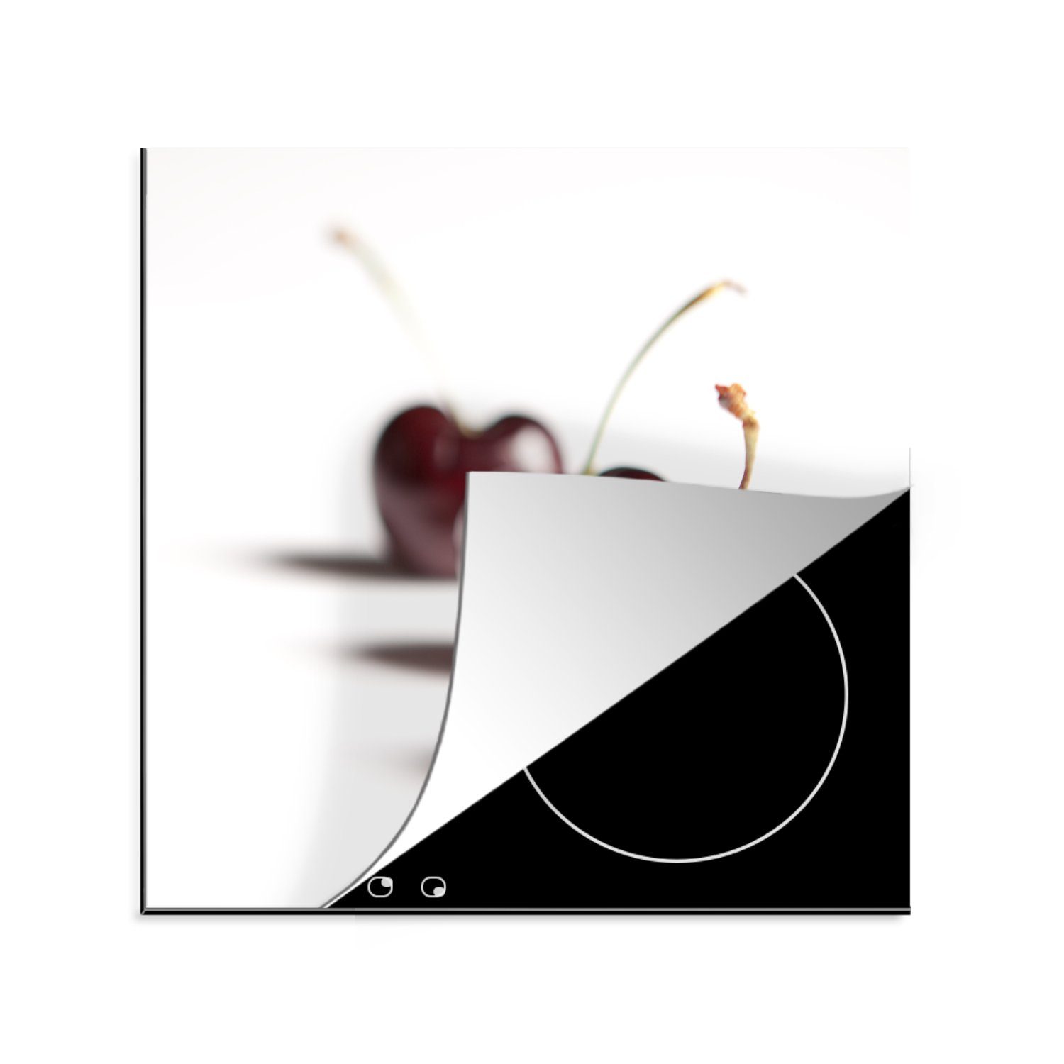 MuchoWow Herdblende-/Abdeckplatte Kirschen - Weiß - Obst, Vinyl, (1 tlg), 78x78 cm, Ceranfeldabdeckung, Arbeitsplatte für küche